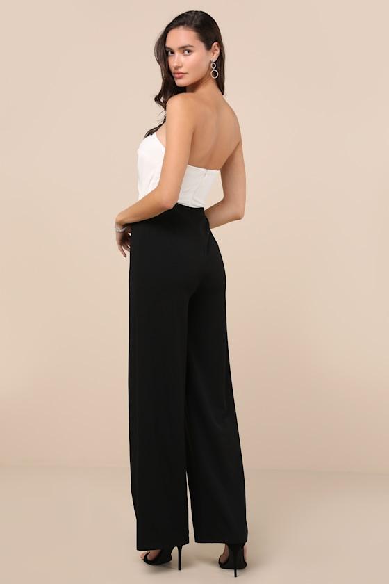 Vickie Black and White Cutout Strapless Wide-Leg Jumpsuit Product Image