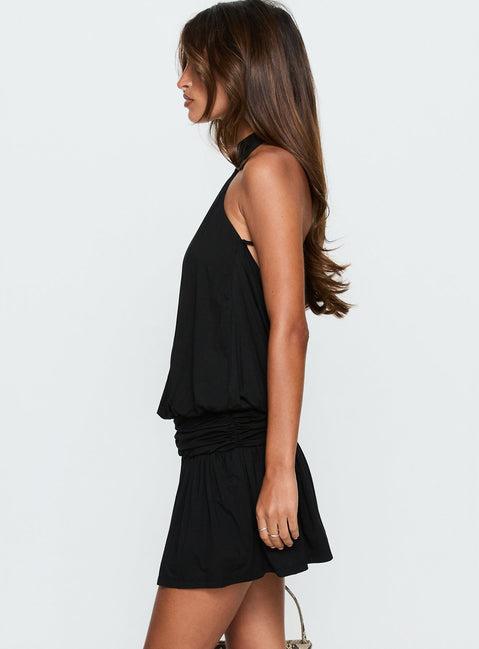 Lealeia Halter Slouch Mini Dress Black Product Image