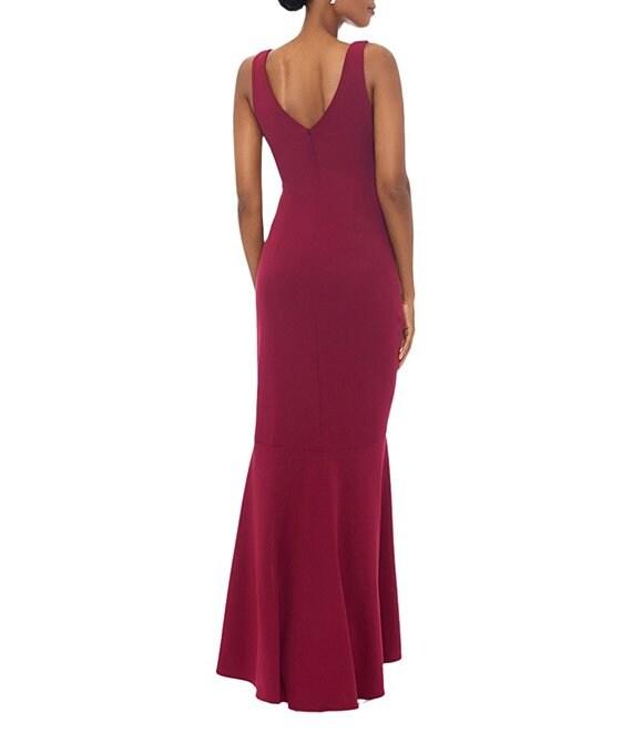 Betsy & Adam Sleeveless V-Neck Spiral Ruffle Cascade Gown Product Image