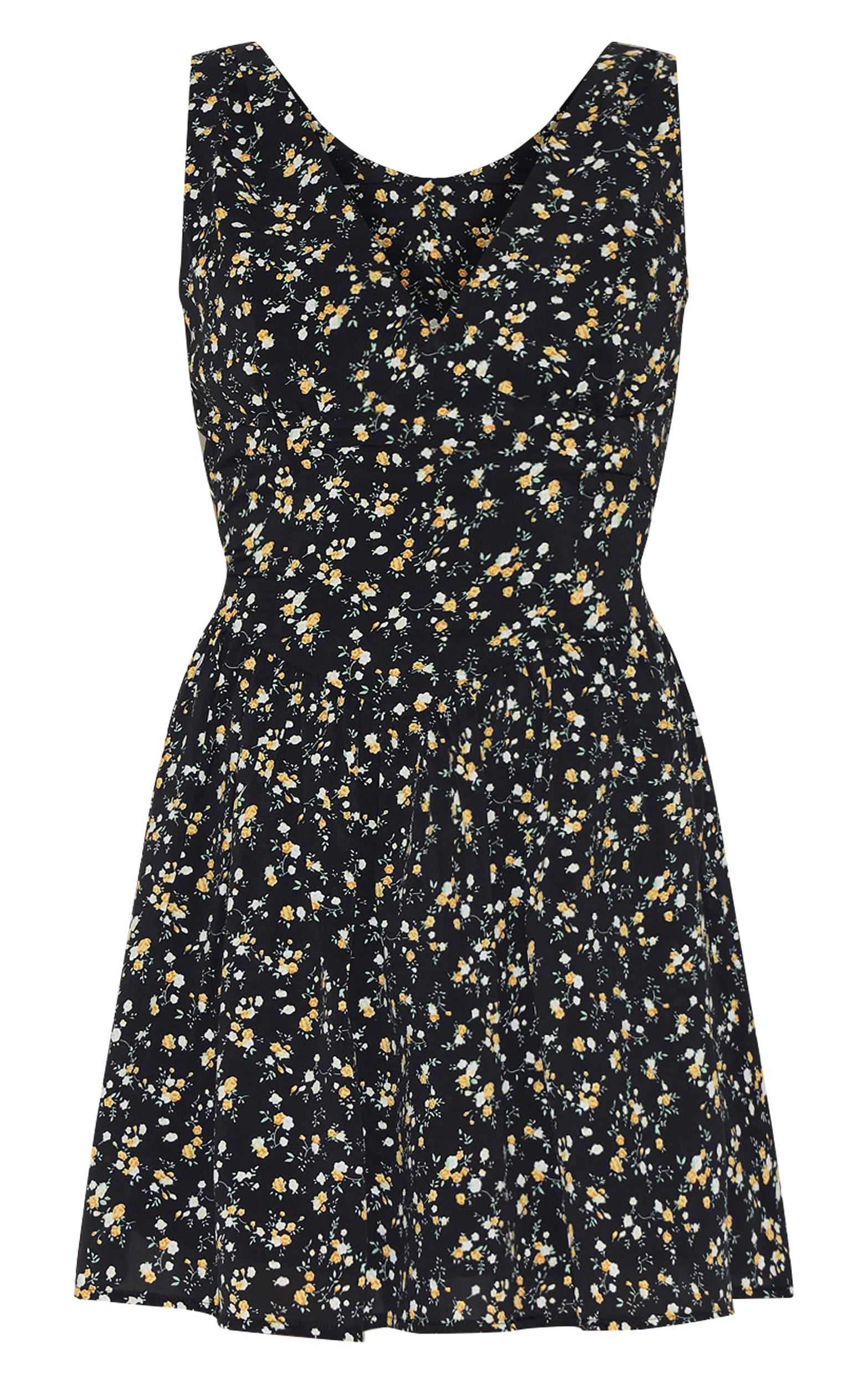 Petite Black Floral Detail Mini Shift Dress Product Image