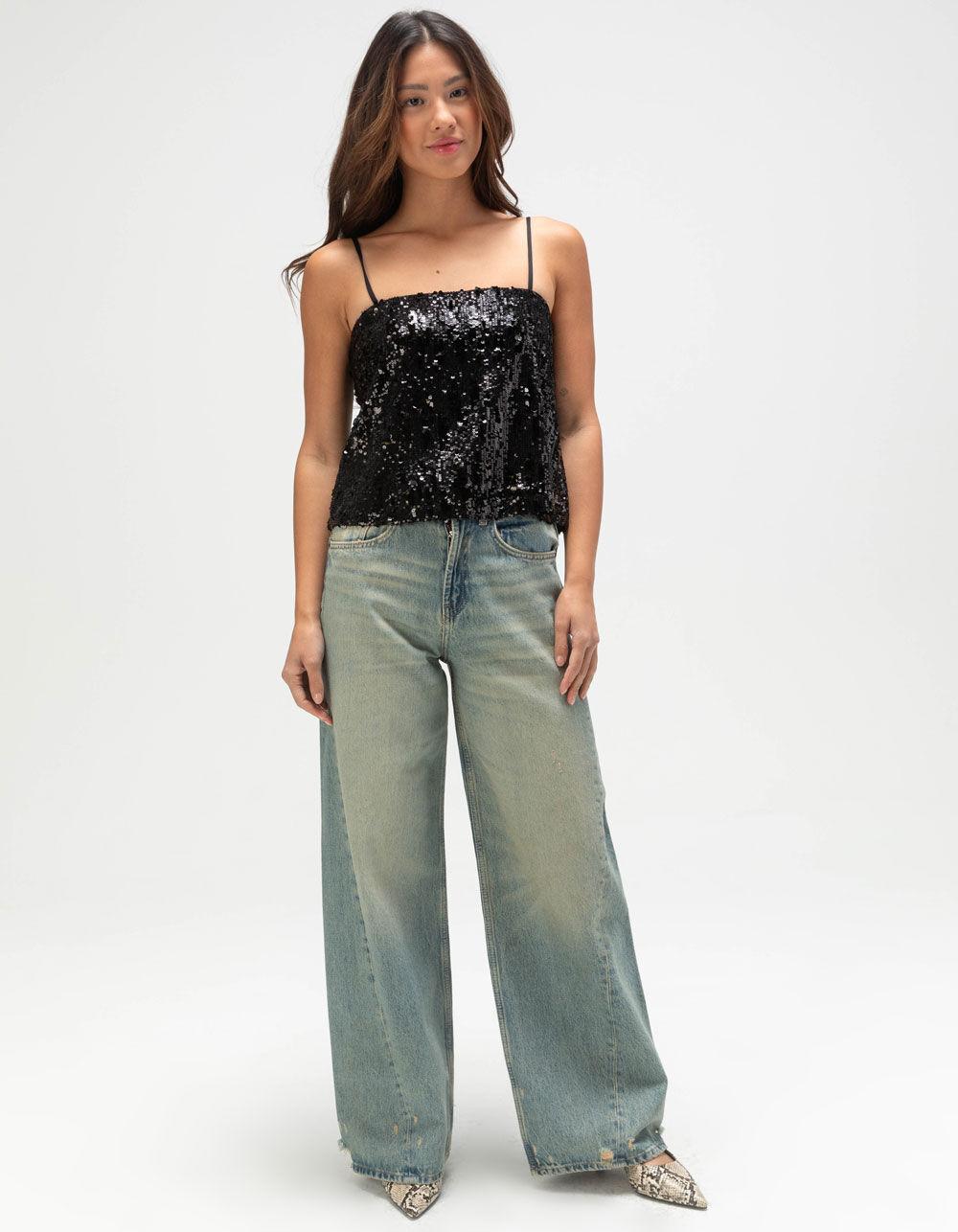 JJXX Tara Womens Sleeveless Sequin Top - BLACK Product Image