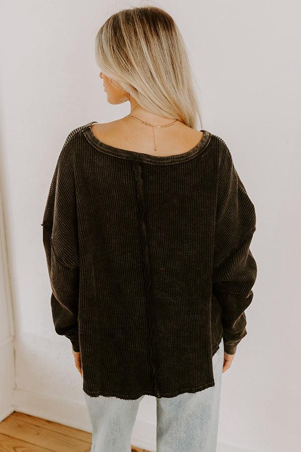 Cozy Couture Waffle Knit Top in Vintage Black Product Image