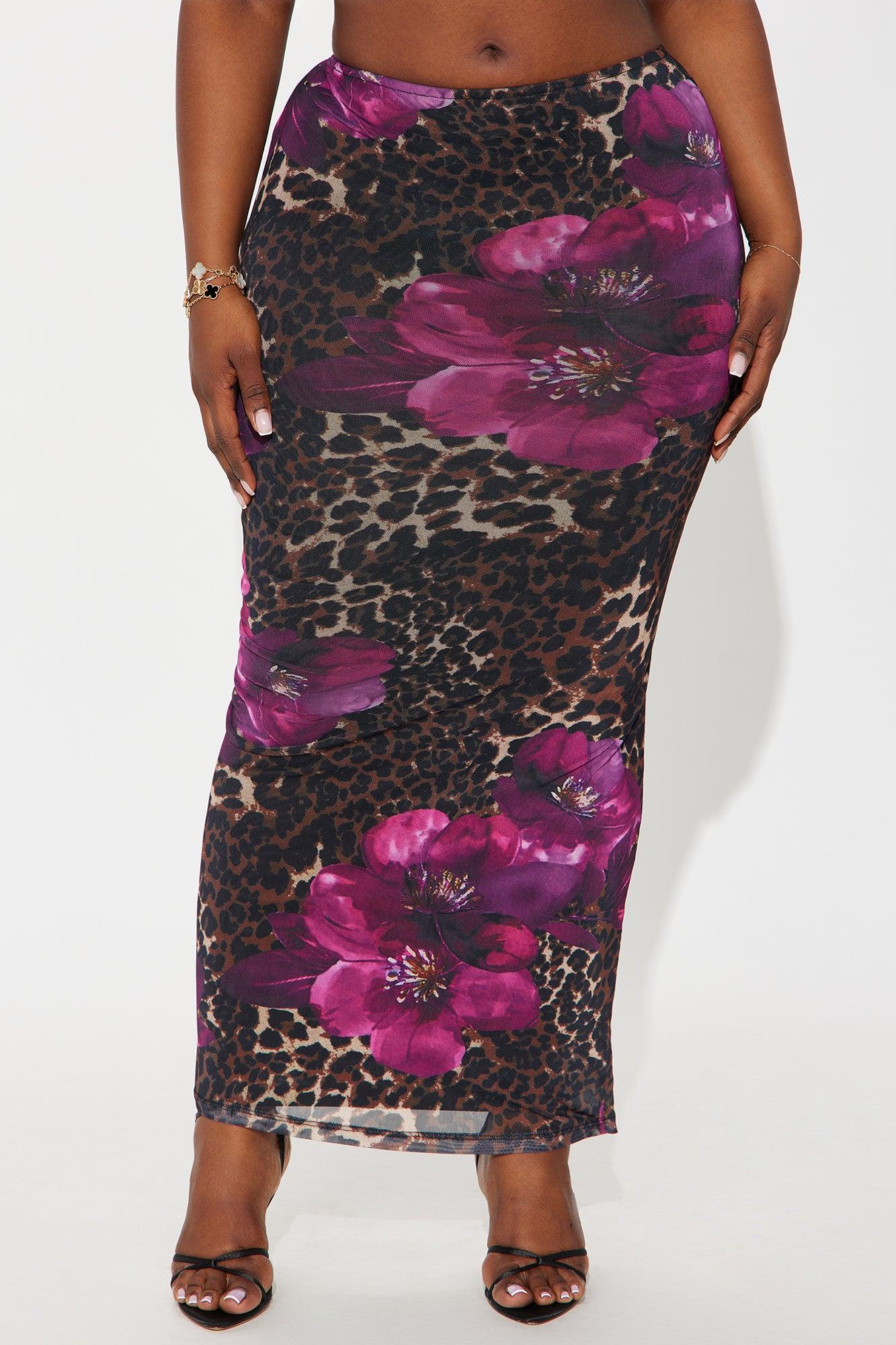 In The Name Of The Game Floral Leopard Maxi Skirt - Purple/combo Female Product Image