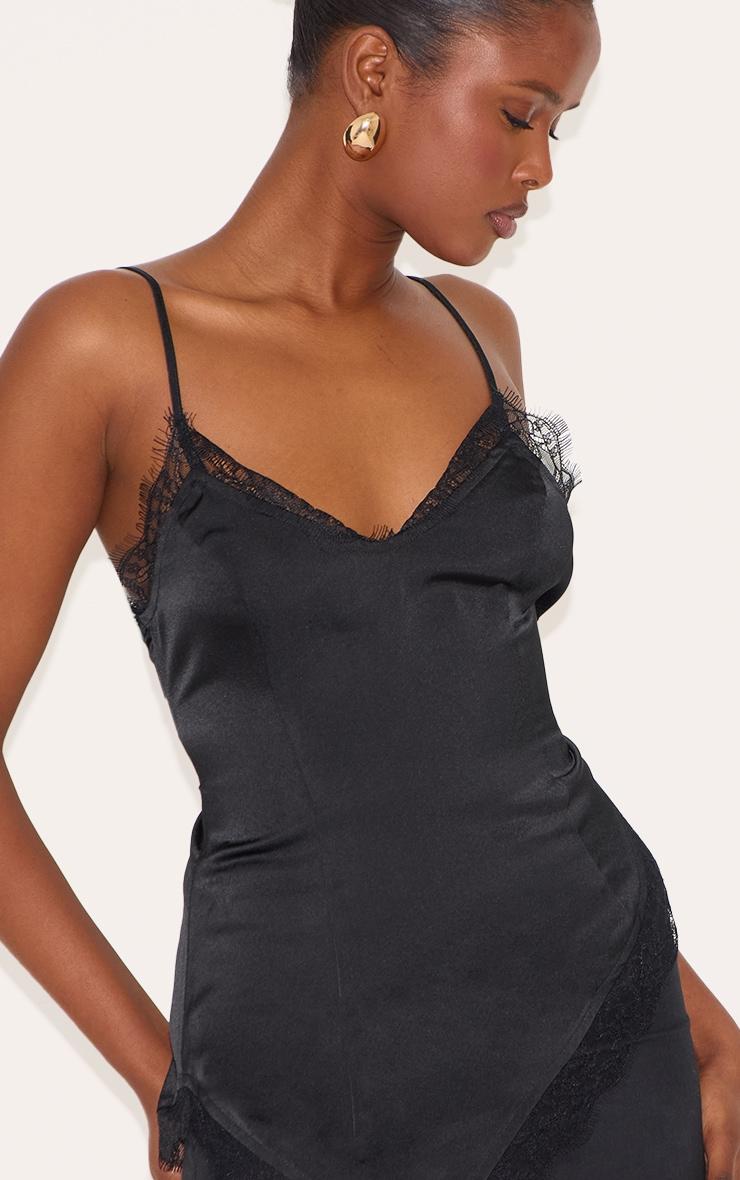  Black Chiffon Lace Detail Cami Top Product Image