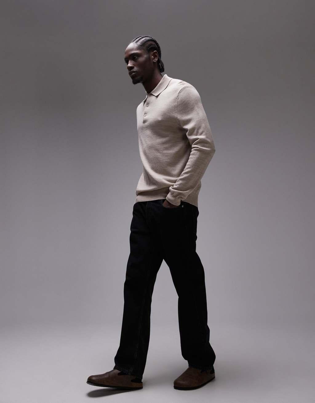 Mango collar detail sweater in beige Product Image