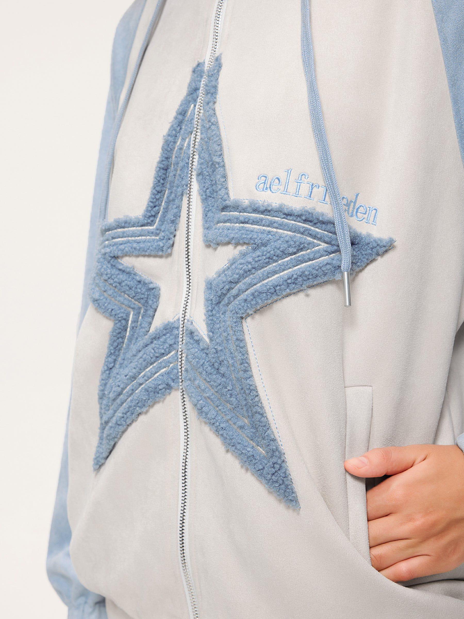 Aelfric Eden Suede Star Patchwork Zip Up Hoodie Product Image