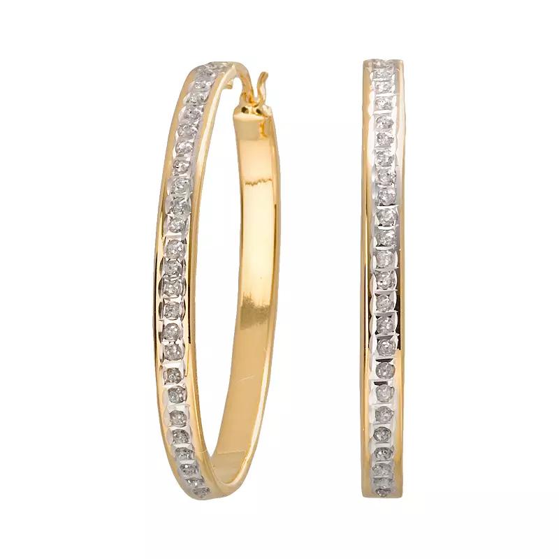 Diamond Mystique 18k Gold Over Silver Oval Hoop Earrings, Women's, Yellow Product Image