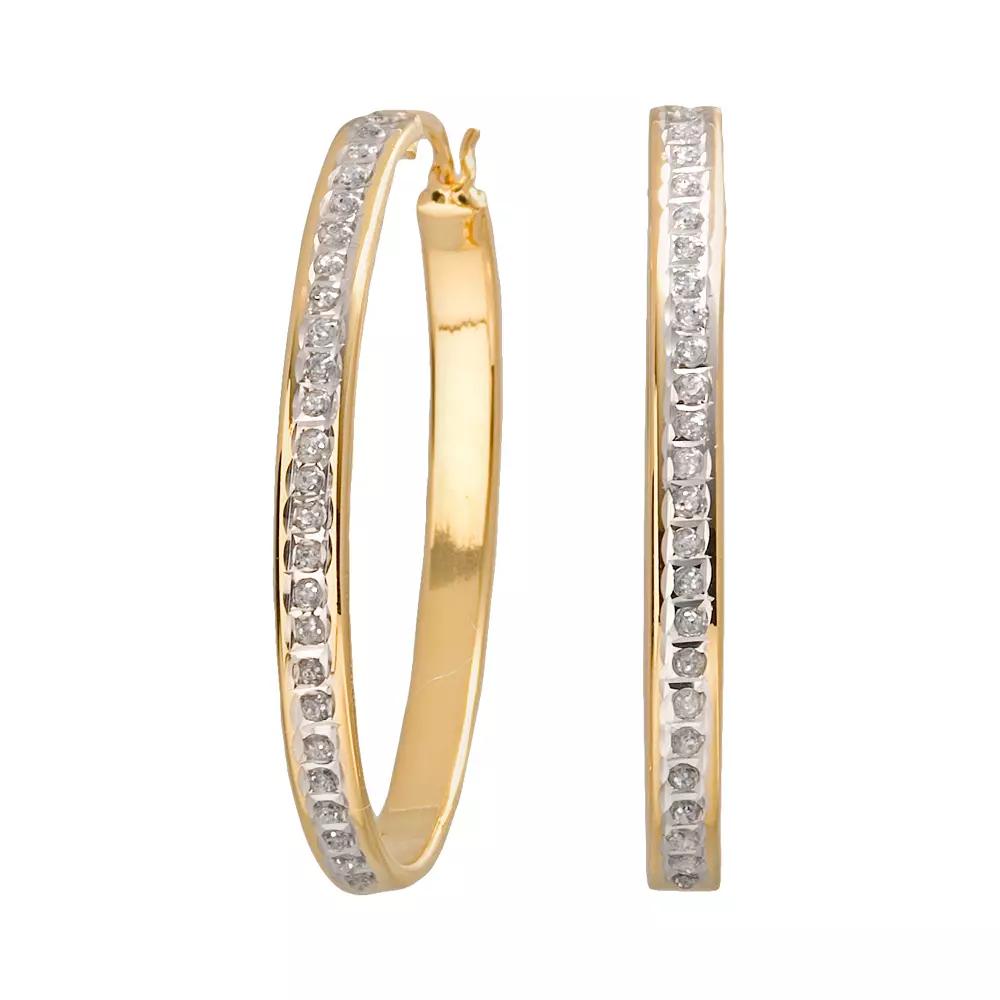 Diamond Mystique 18k Gold Over Silver Oval Hoop Earrings, Women's, Yellow Product Image