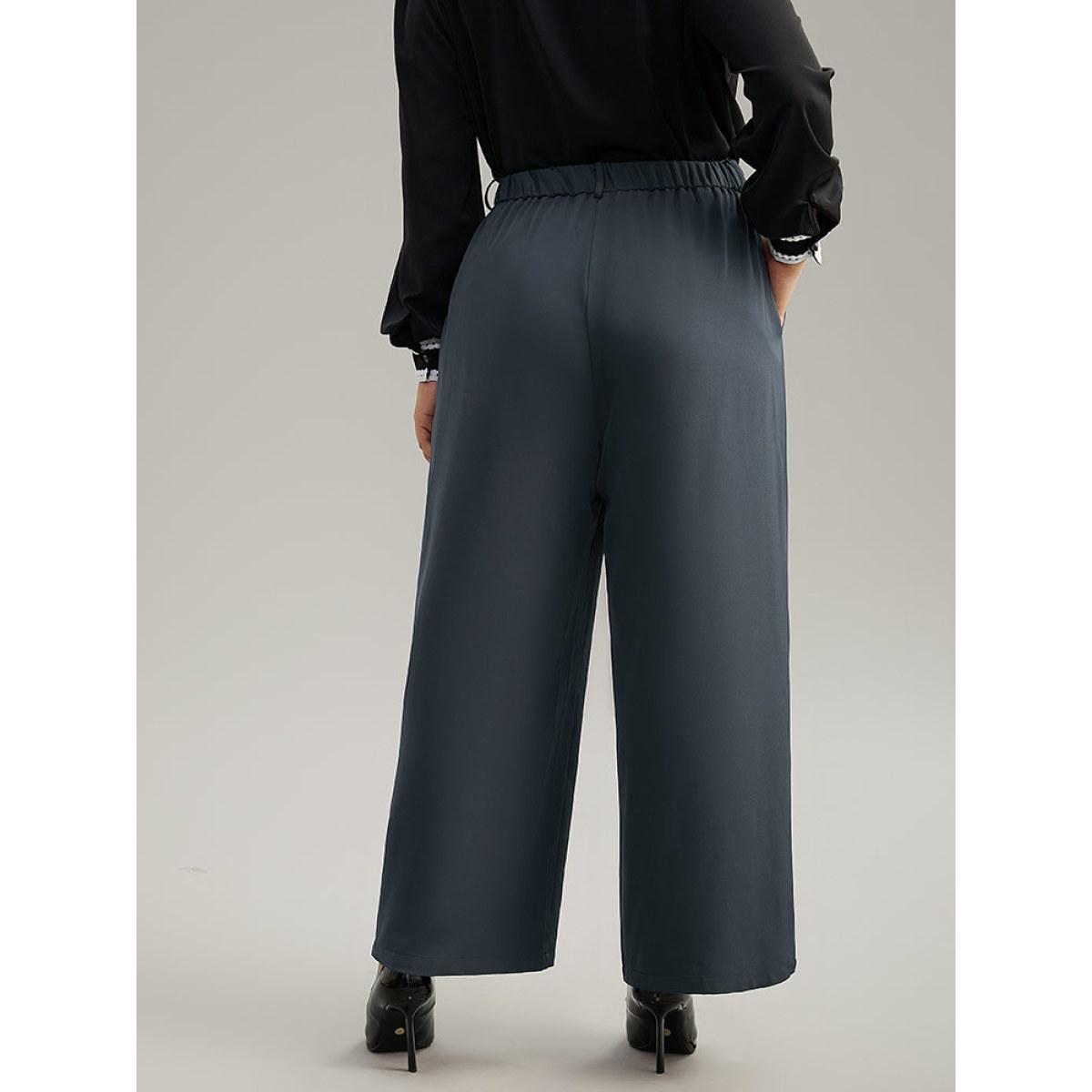 Plus Size Static-Free Plain High Rise Elastic Waist Pants Women DimGray Office Straight Leg High Rise Office Pants BloomChic 30/6X Product Image