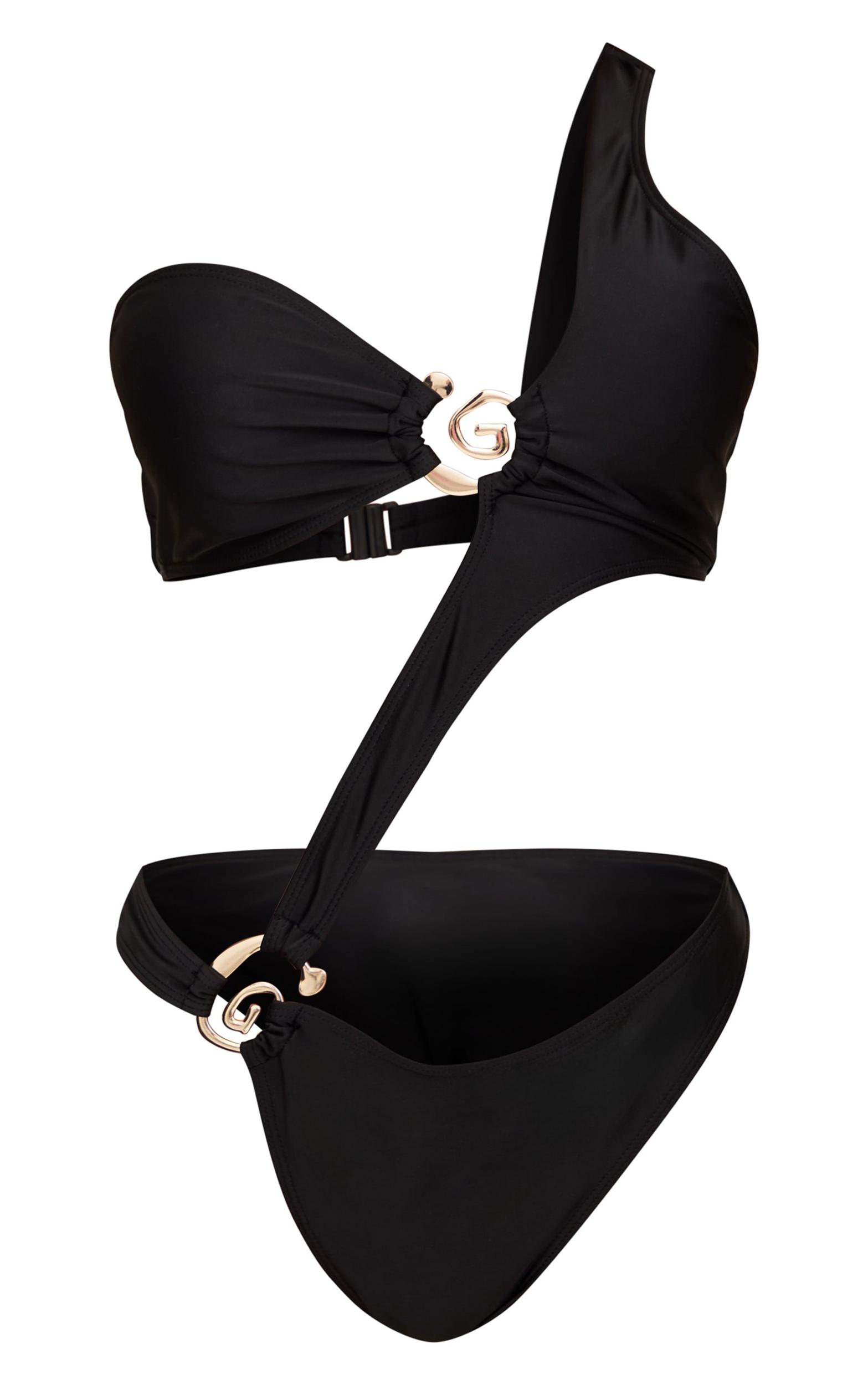 Black Cut Out Swirl Trim Swimsuit Product Image