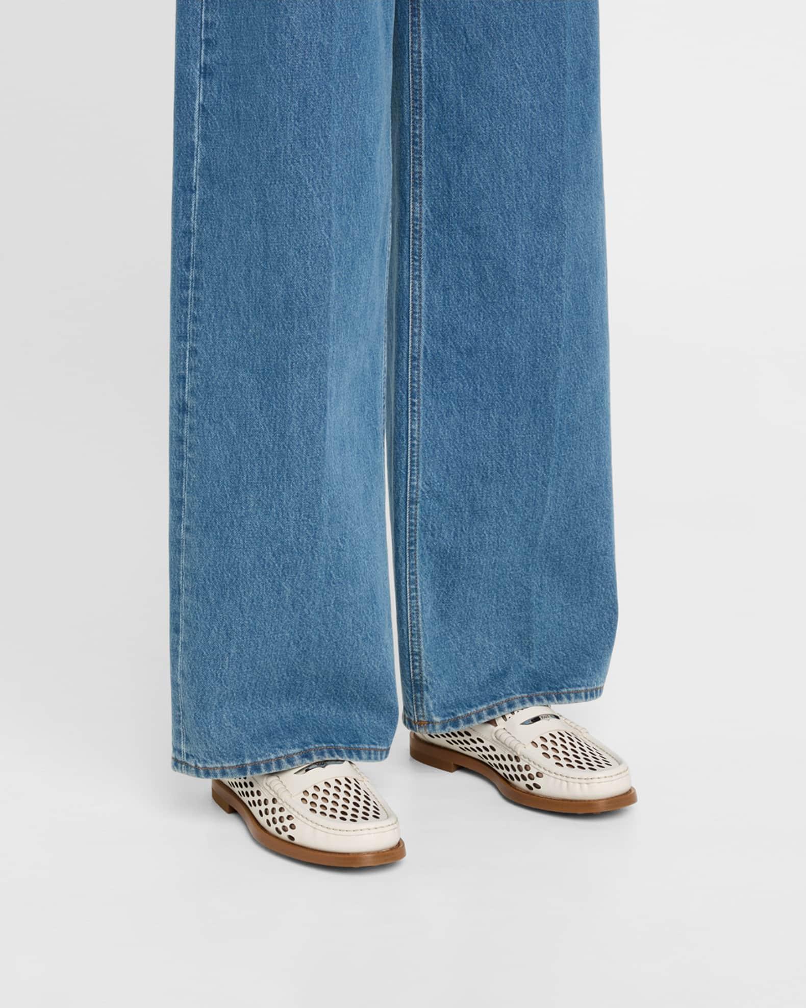 Perforated Leather Driver Penny Loafers Product Image