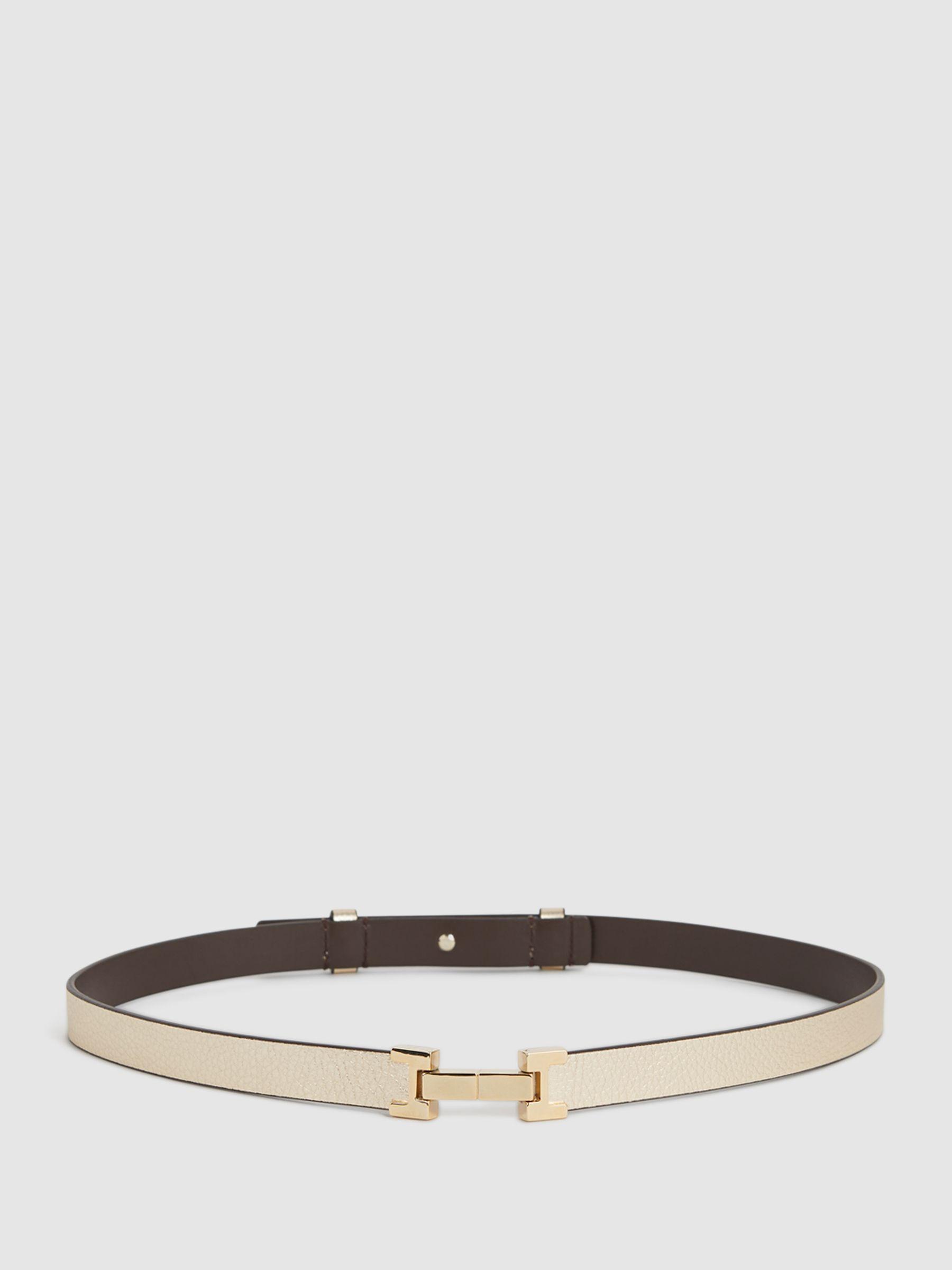 Leather Square Hinge Belt in Gold Product Image