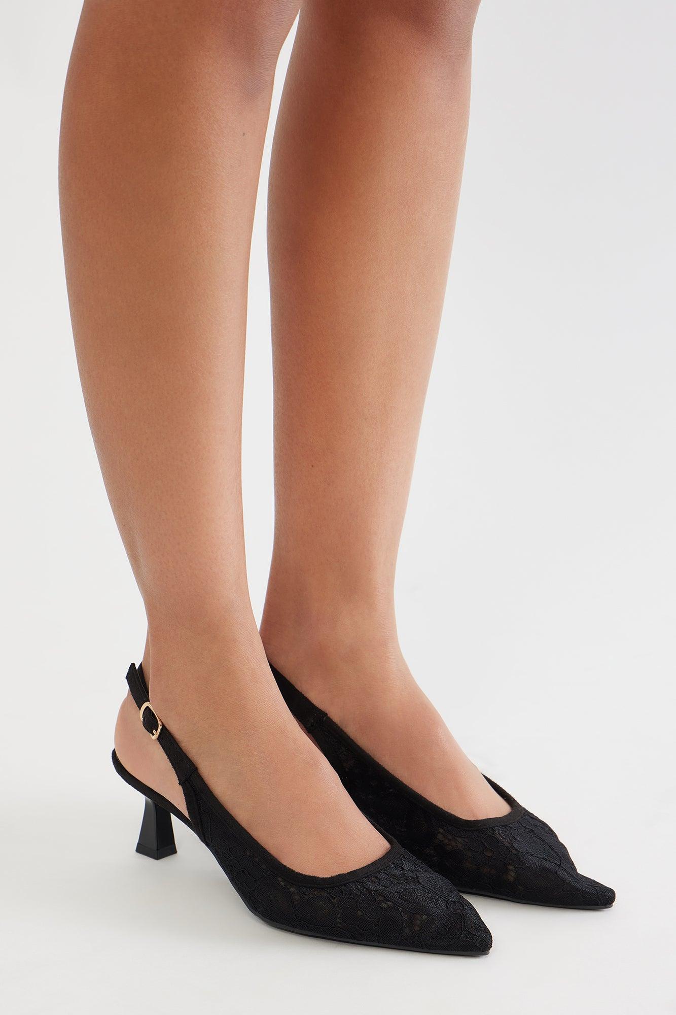 Arica Lace Slingback Pumps - Black Product Image