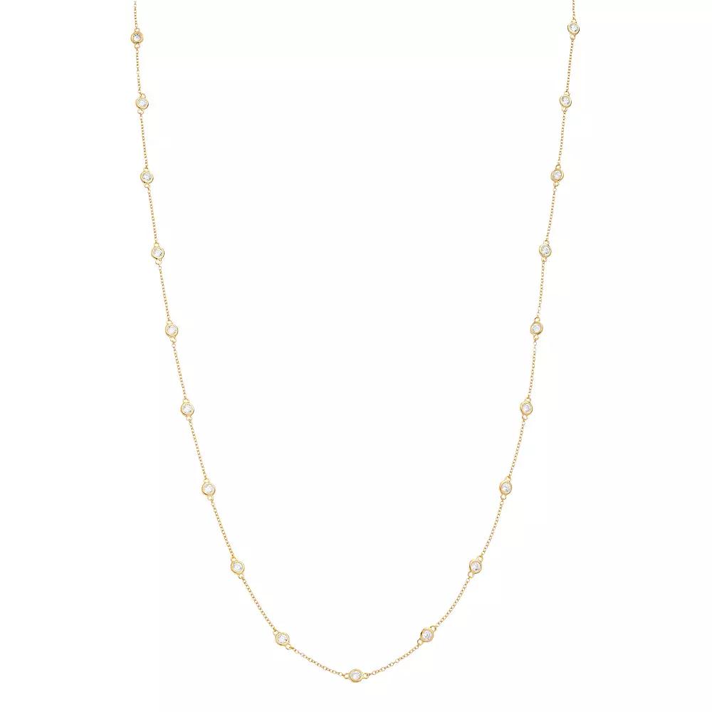 Sterling Silver Cubic Zirconia Station Necklace, Women's, Size: 24", Gold Tone Product Image