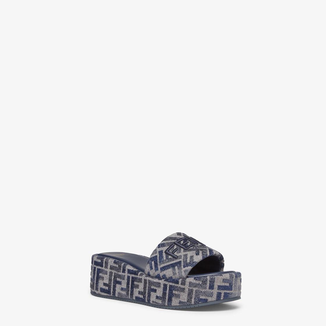Fendi SunshineBlue FF denim flatform slides Product Image