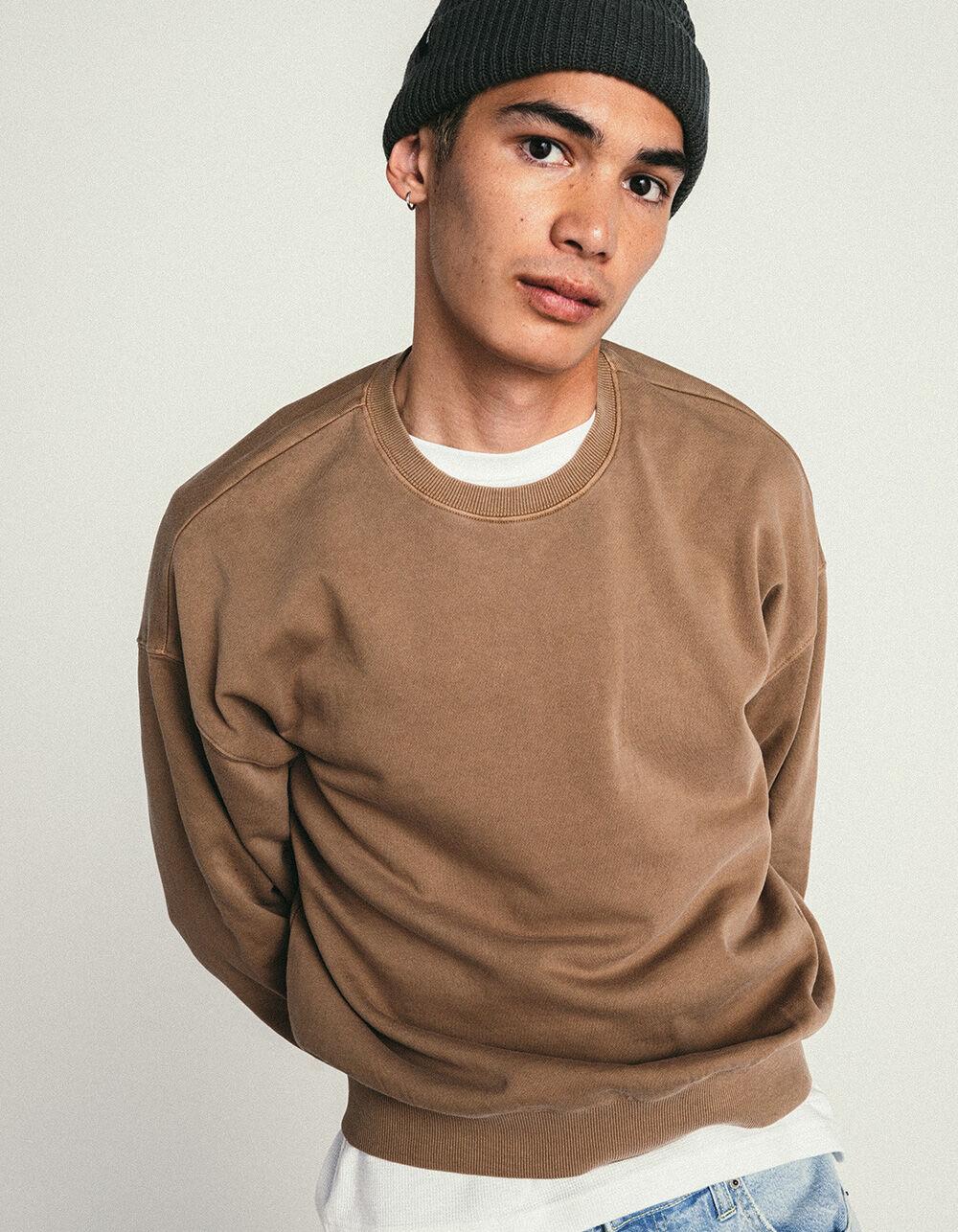 RSQ Mens Washed Oversized Crewneck Sweatshirt - TAN Product Image