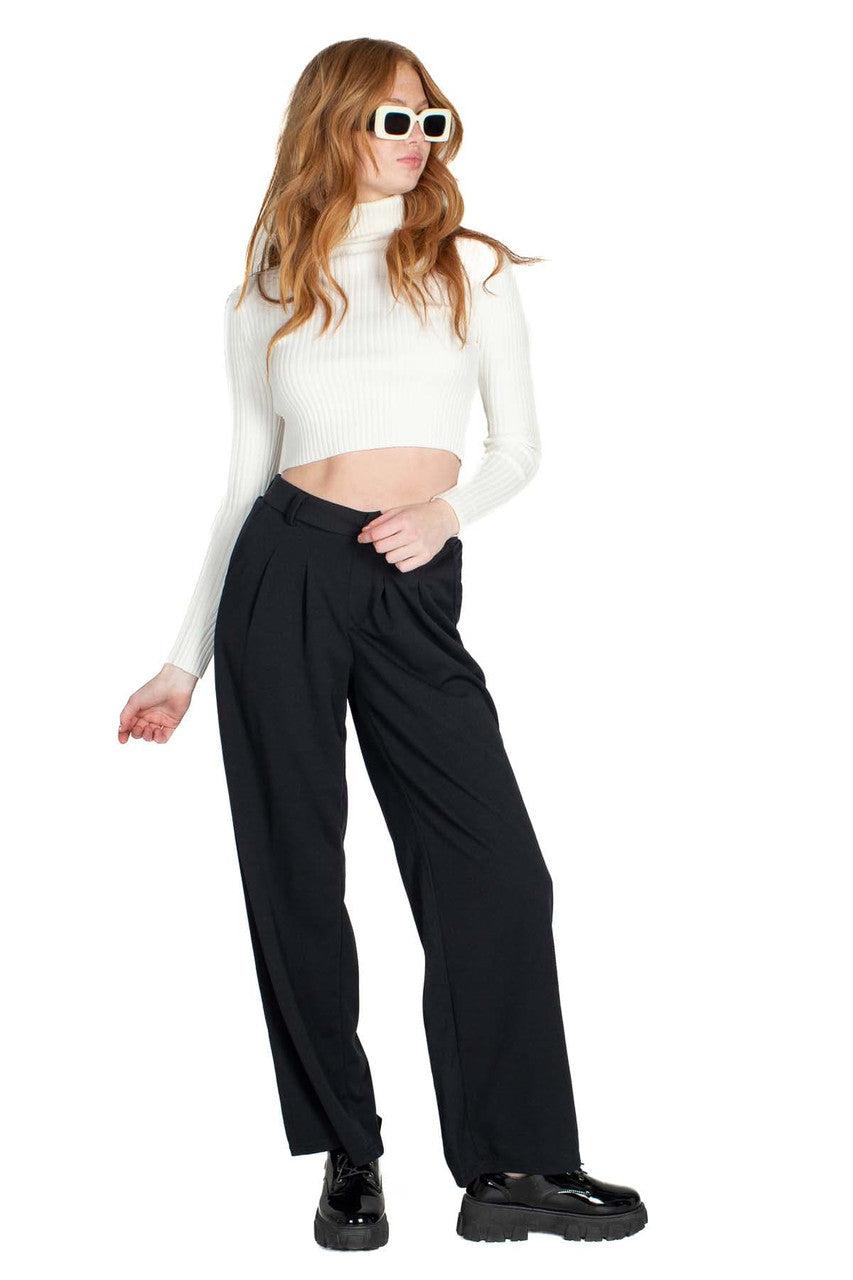 White Crop Ribbed Turtle Neck Sweater Product Image