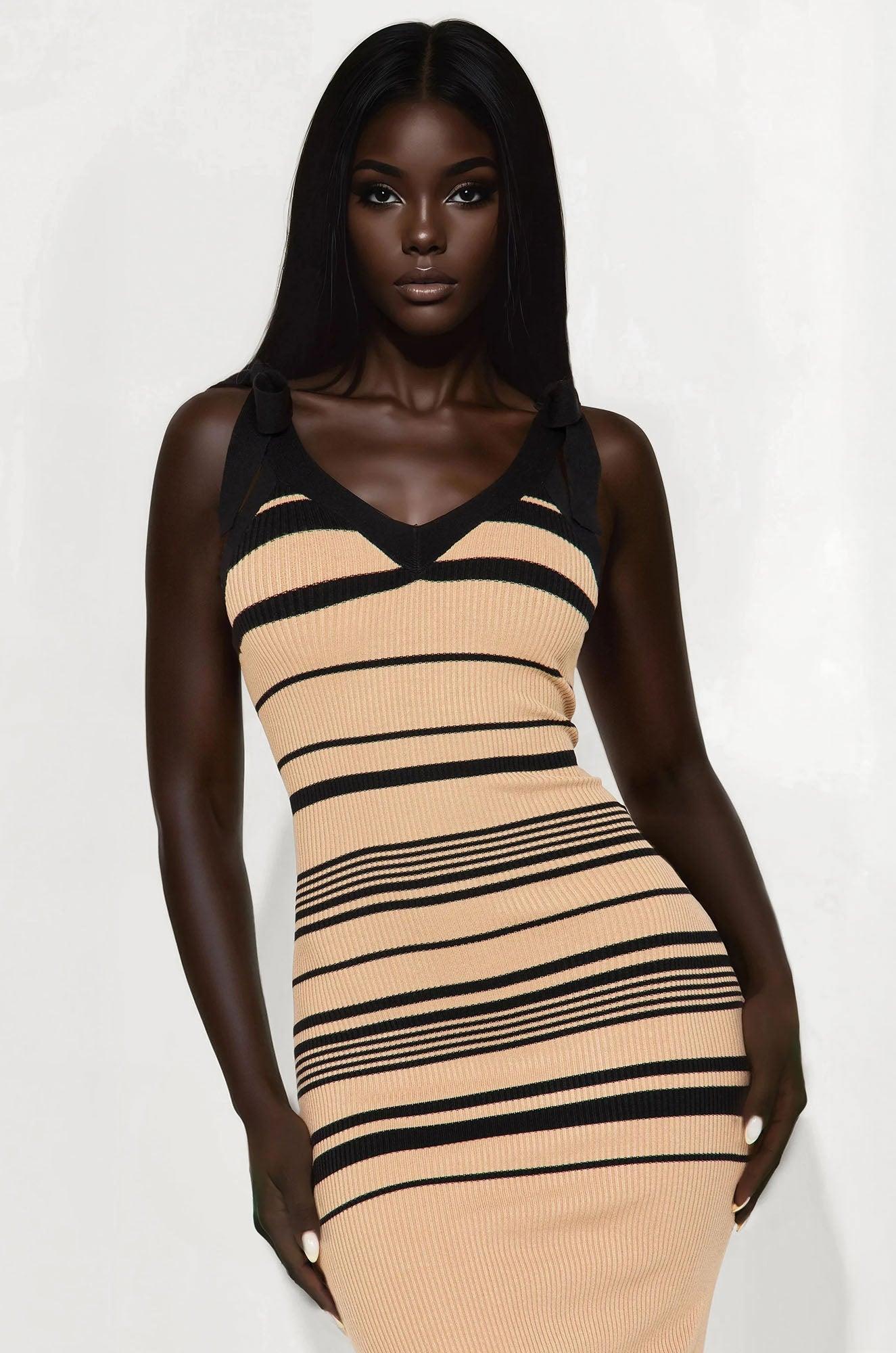 Courtney Striped Sweater Midi Dress - Taupe Female Product Image