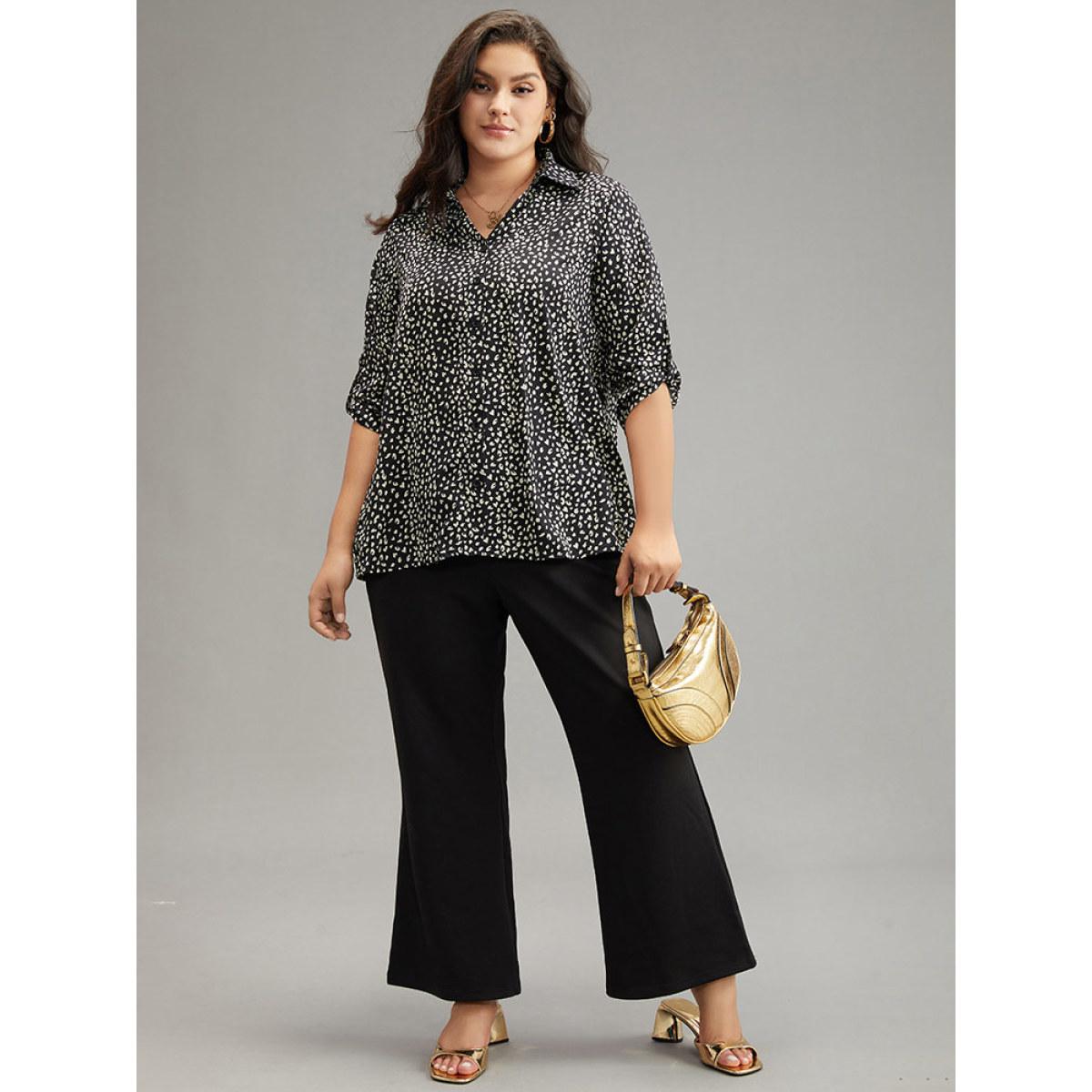 Plus Size Black Leopard Print Shirt Collar Button Through Blouse Women Office Elbow-length sleeve Shirt collar Work Blouses BloomChic 10/M Product Image