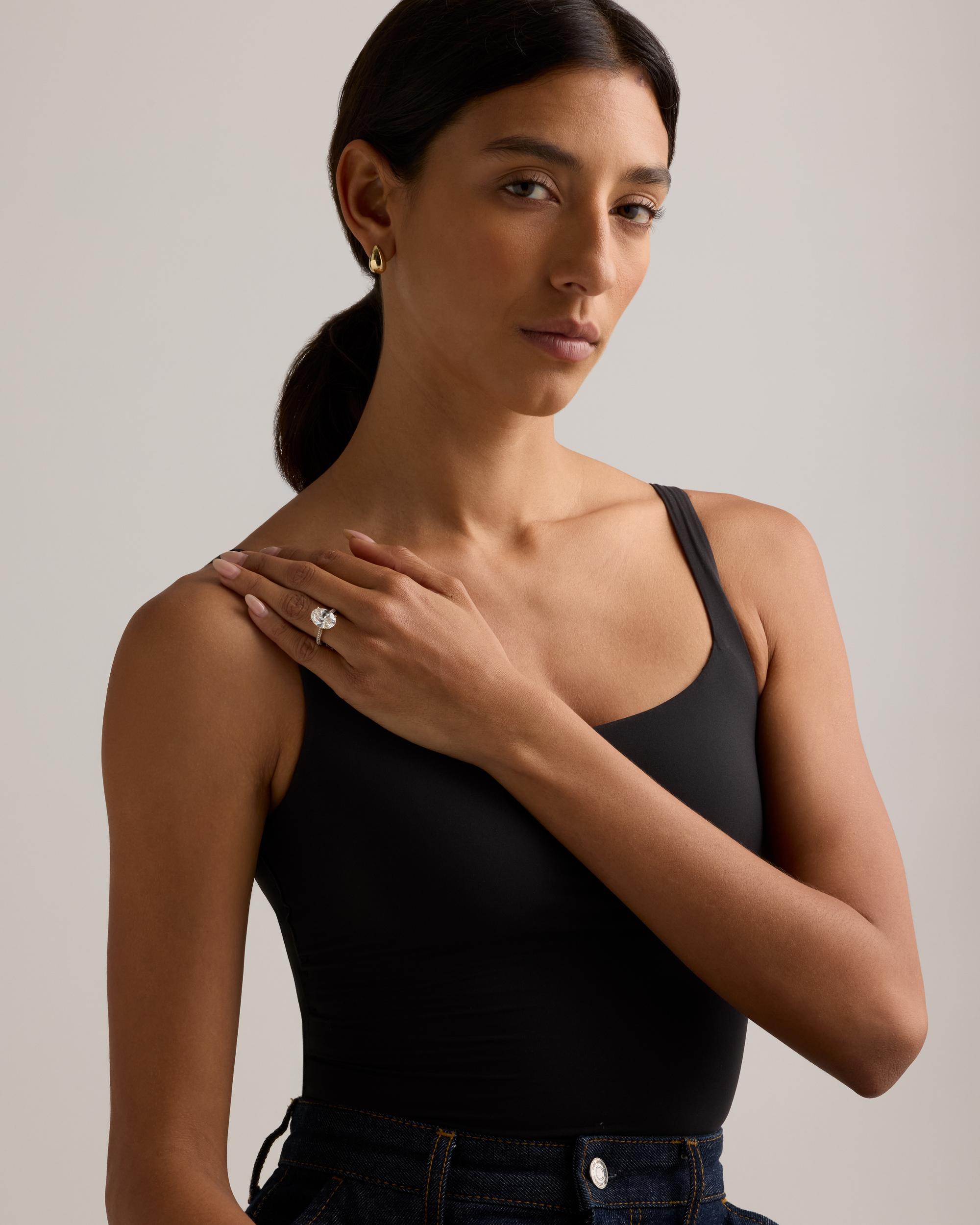 Quince | Women's Lab Grown Diamond Oval Pave Cathedral Engagement Ring Product Image