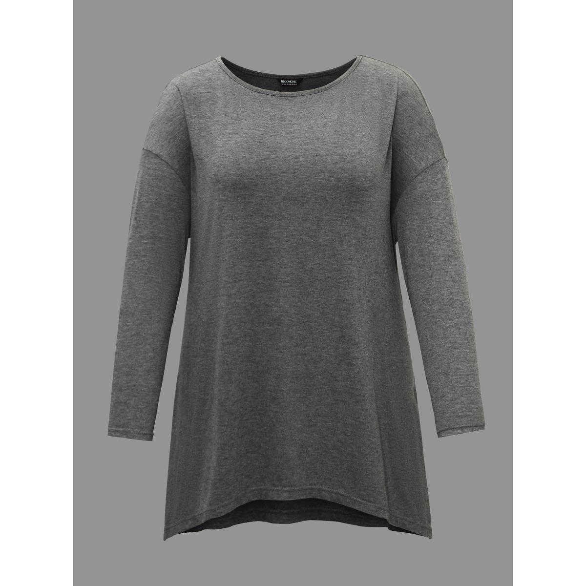 Plus Size Plain Boat Neck Asymmetrical Hem T-shirt DarkGray Women Casual Asymmetrical Boat Neck Loose Everyday T-shirts BloomChic 12/L Product Image