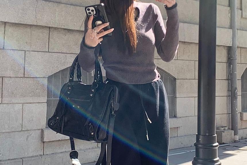 High Waist Striped Bow Accent Loose-Fit Wide-Leg Sweatpants Product Image