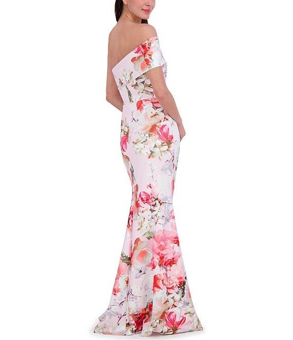 Eliza J Scuba Floral Print One-Shoulder Neck Sleeveless Sheath Gown Product Image