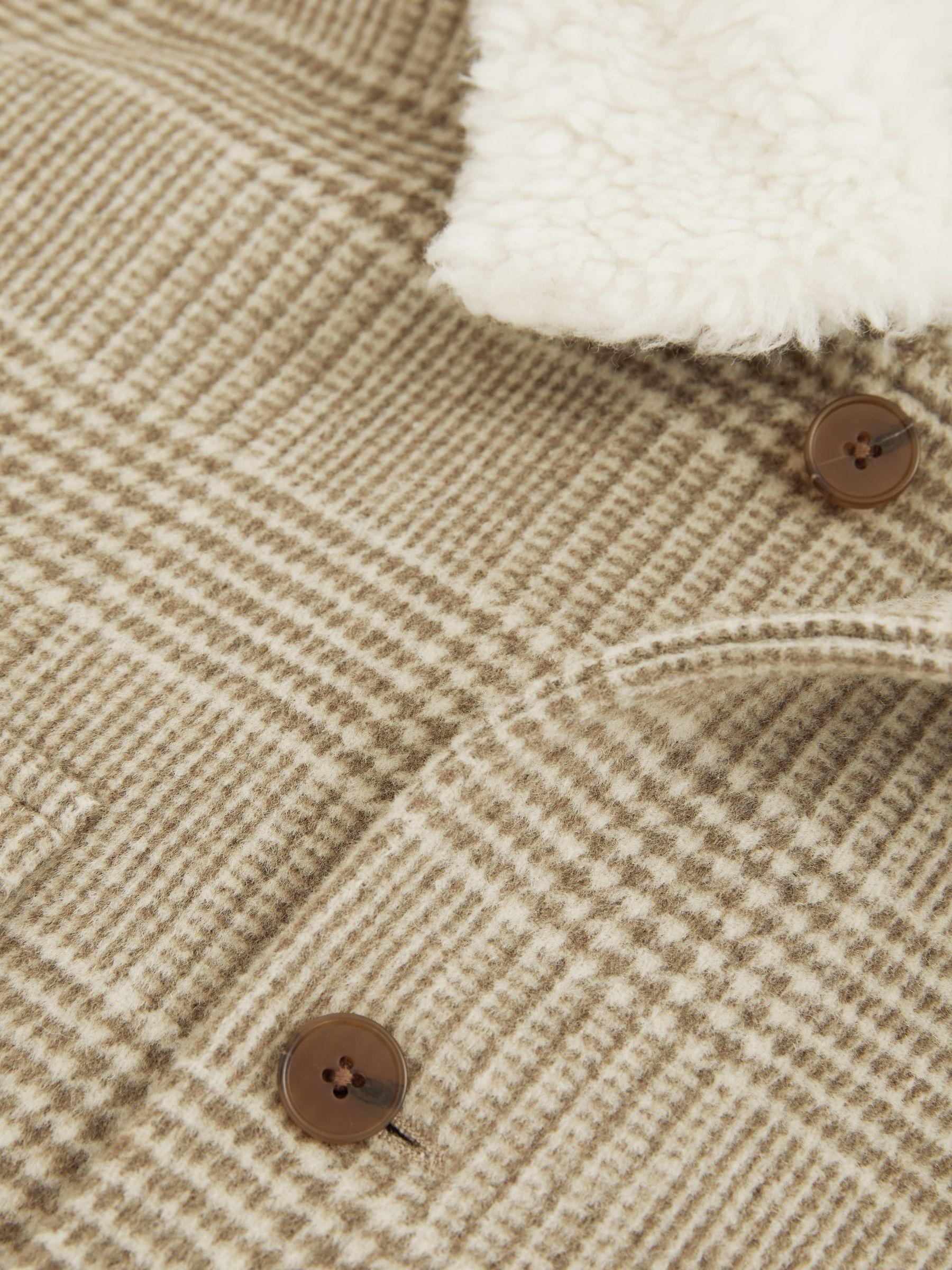 Wool-Blend Borg-Collar Check Overshirt in Oatmeal Product Image
