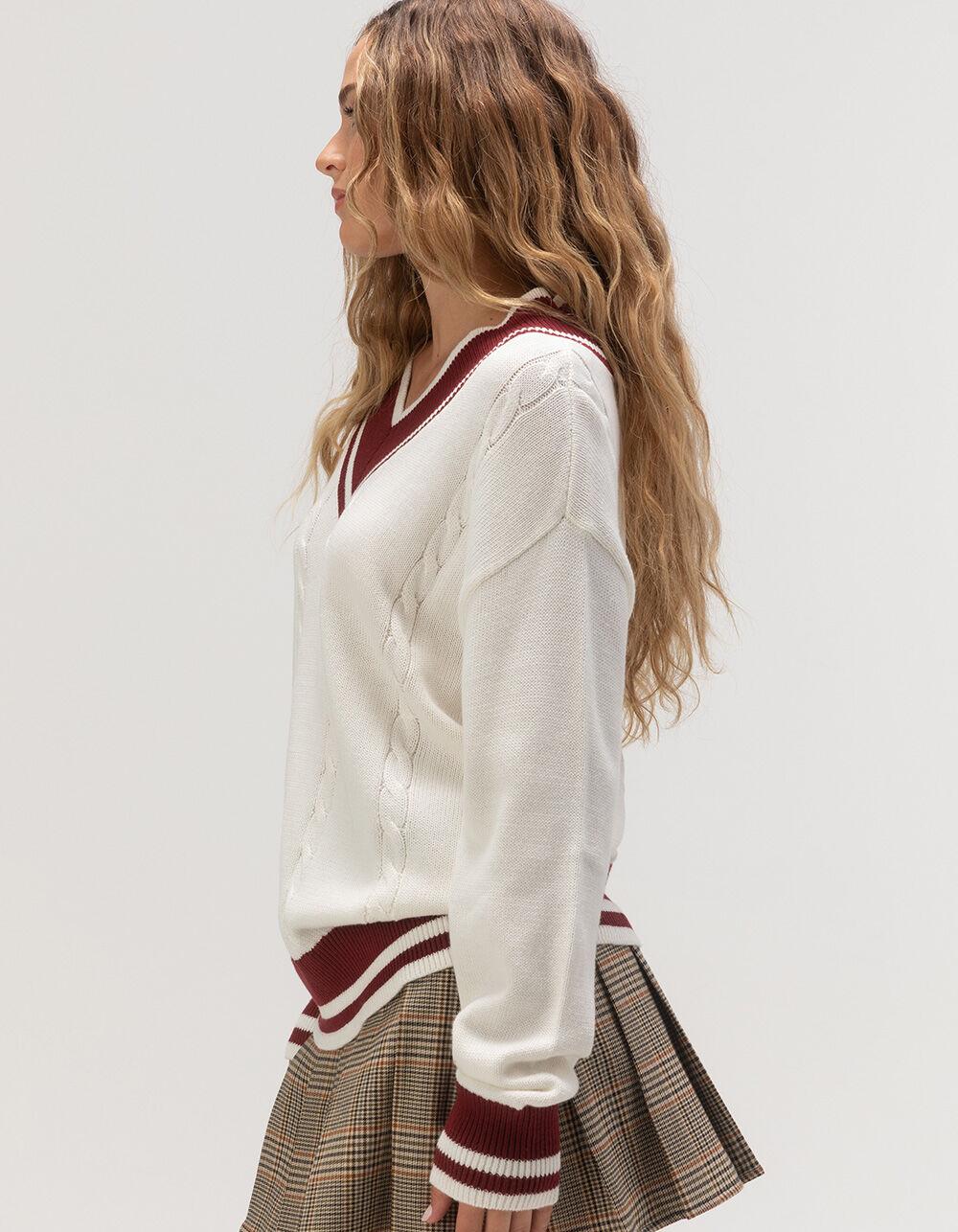 RSQ Womens Cable Tipping V Tunic - Cream Combo Product Image