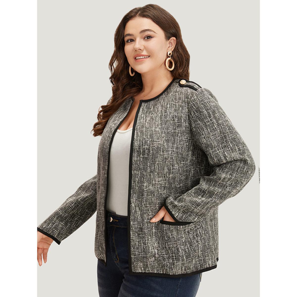 Plus Size Patchwork Contrast Button Detail Pocket Blazer Women Black Contrast Pocket Work Jackets BloomChic 22-24/3X Product Image