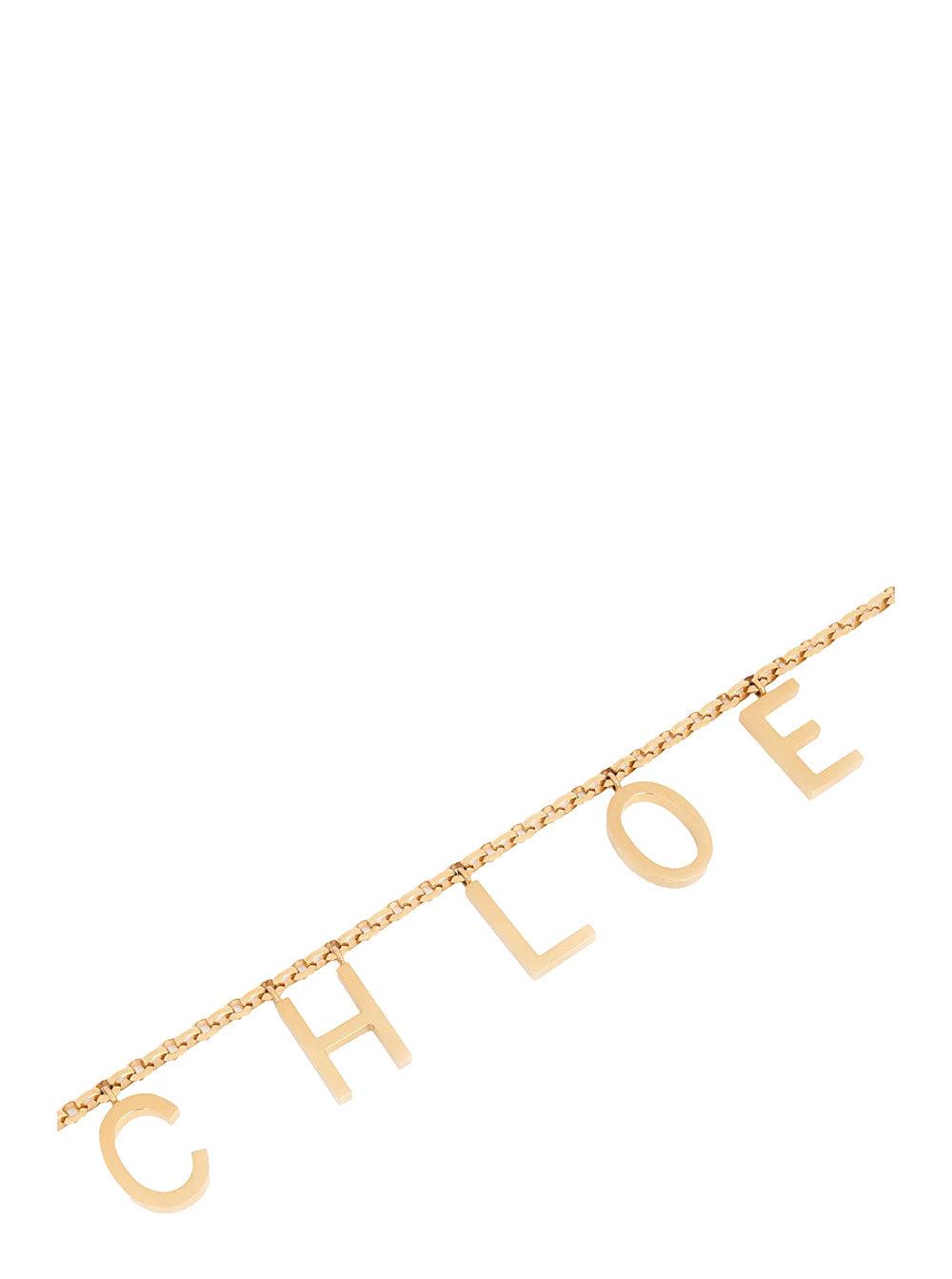 CHLOÉ Metallic Belt With Adjustable Hook Closure And Logo Lettering Charm In Brass Woman In Gold Product Image