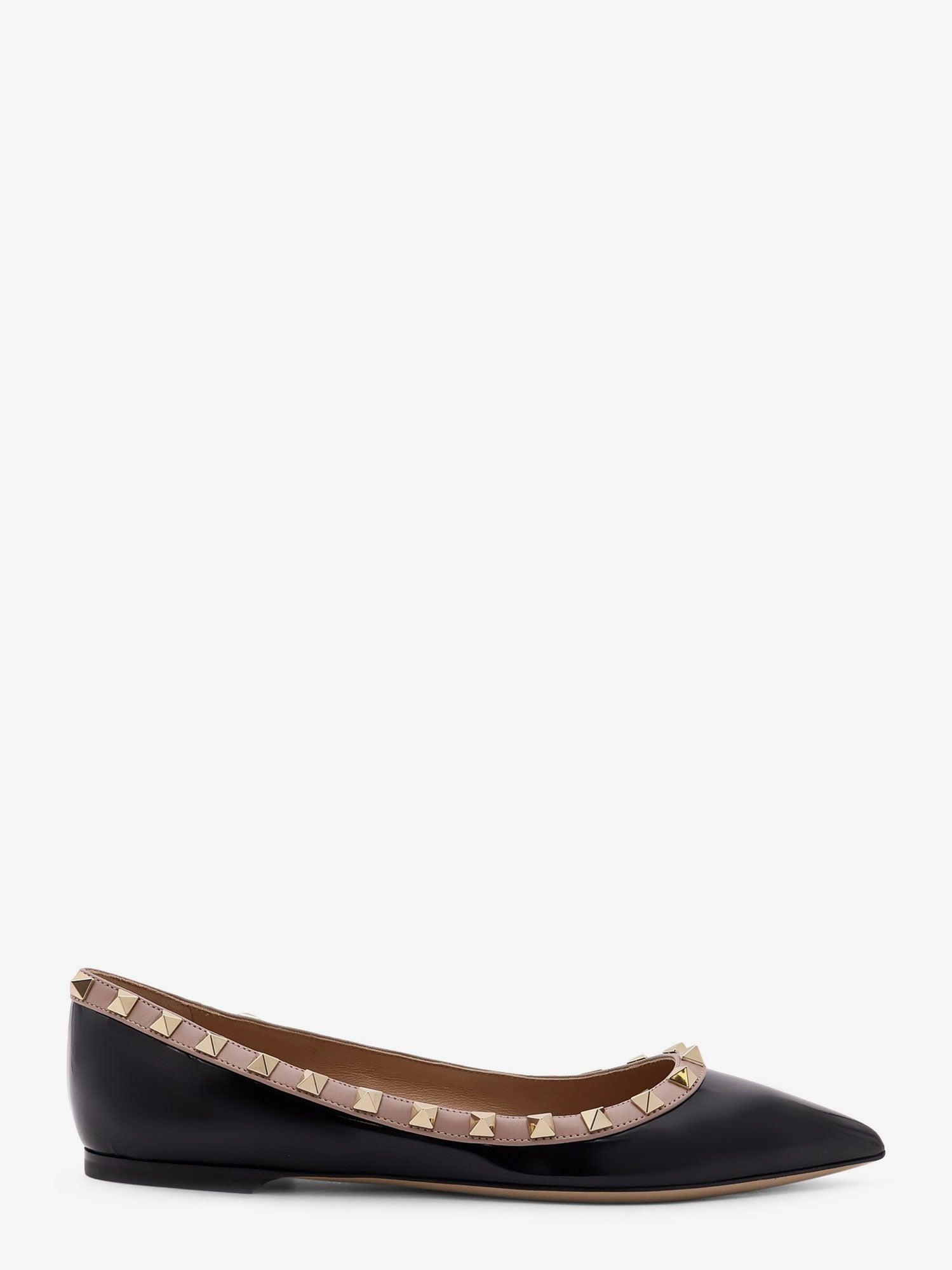 VALENTINO GARAVANI Pointed Toe Studded Trim Flat Sole Ballerina In Black Product Image