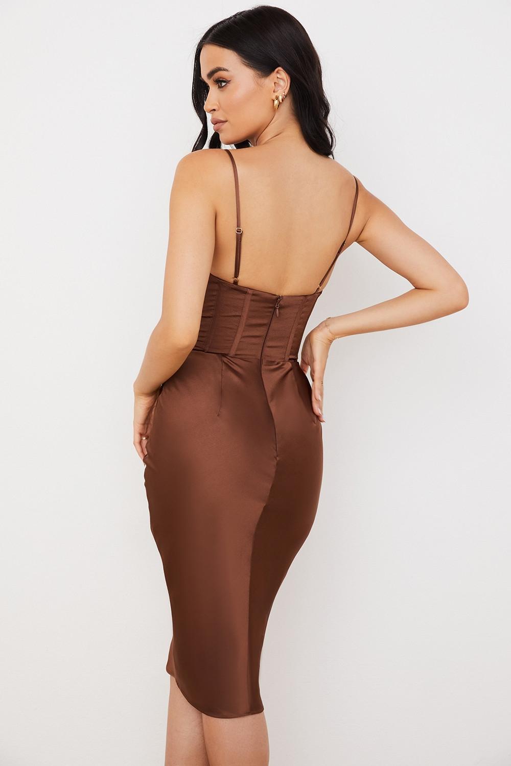 Myrna  chocolate satin corset slip dress Product Image