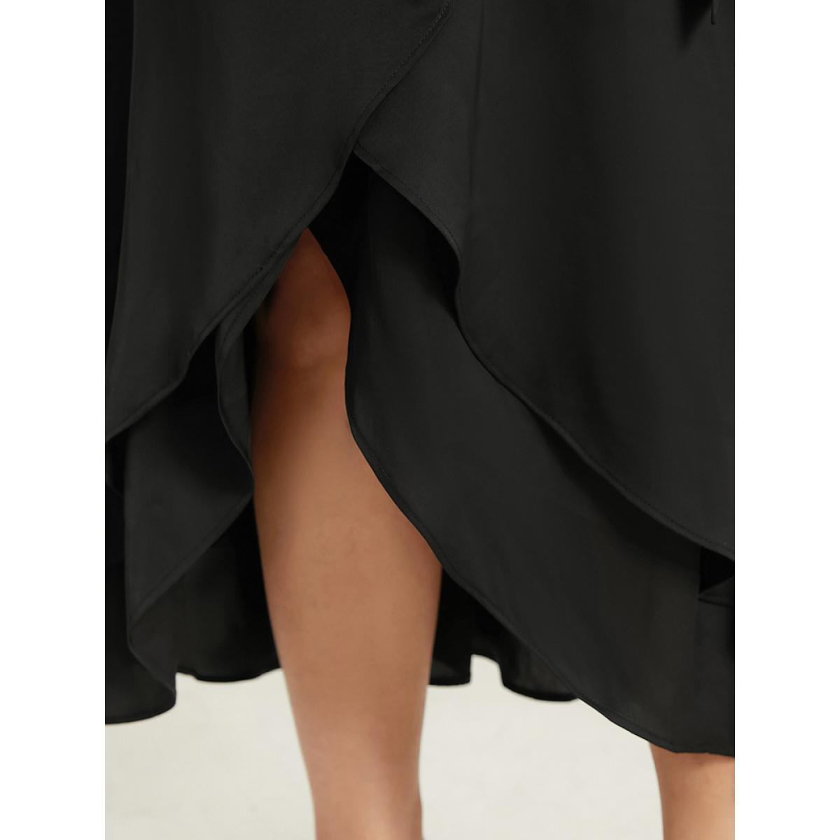 Plus Size Ruffles Ties Asymmetrical Hem Skirt Women Black Office Plain No stretch Work Skirts BloomChic 14-16/1X Product Image