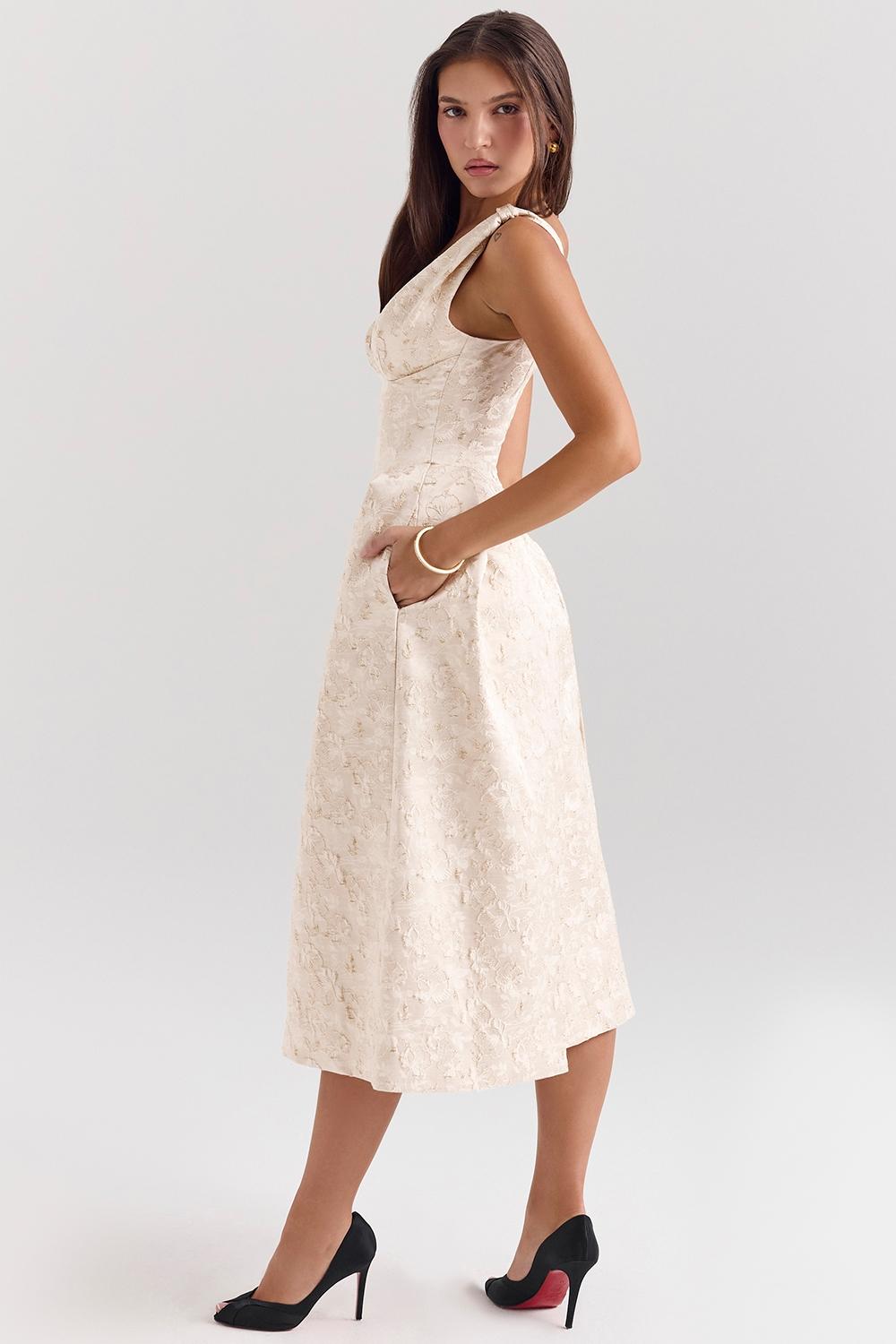 Paloma  ivory metallic jacquard midi dress - sale Product Image