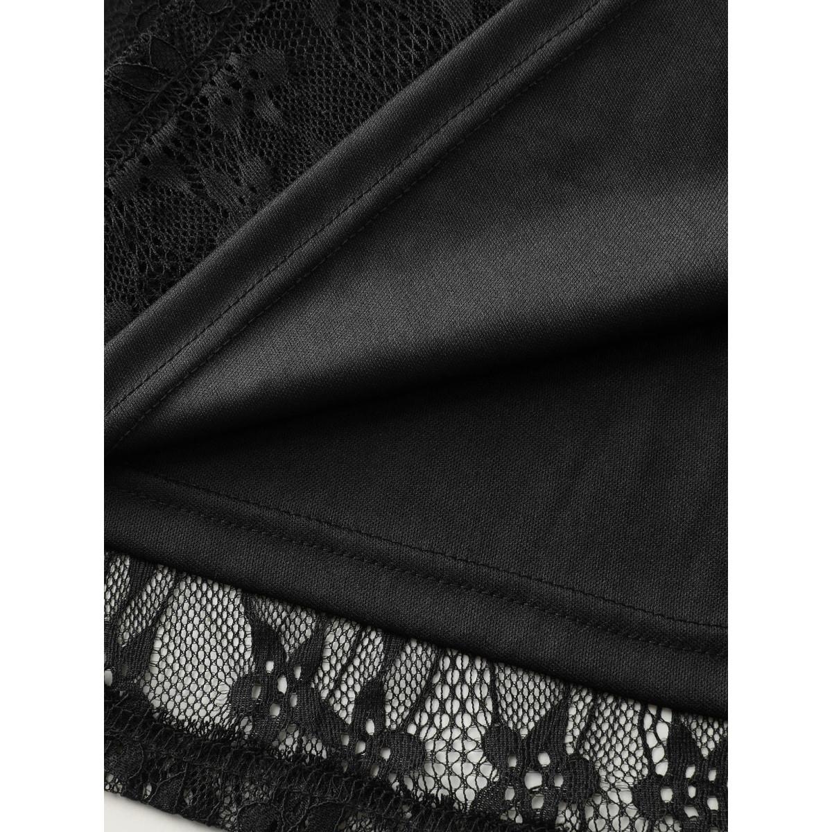 Plus Size Star Lace Trim Shirred Waist Mini Dress Black Women Romantic Texture Round Neck Half Sleeve Curvy BloomChic 26/4X Product Image