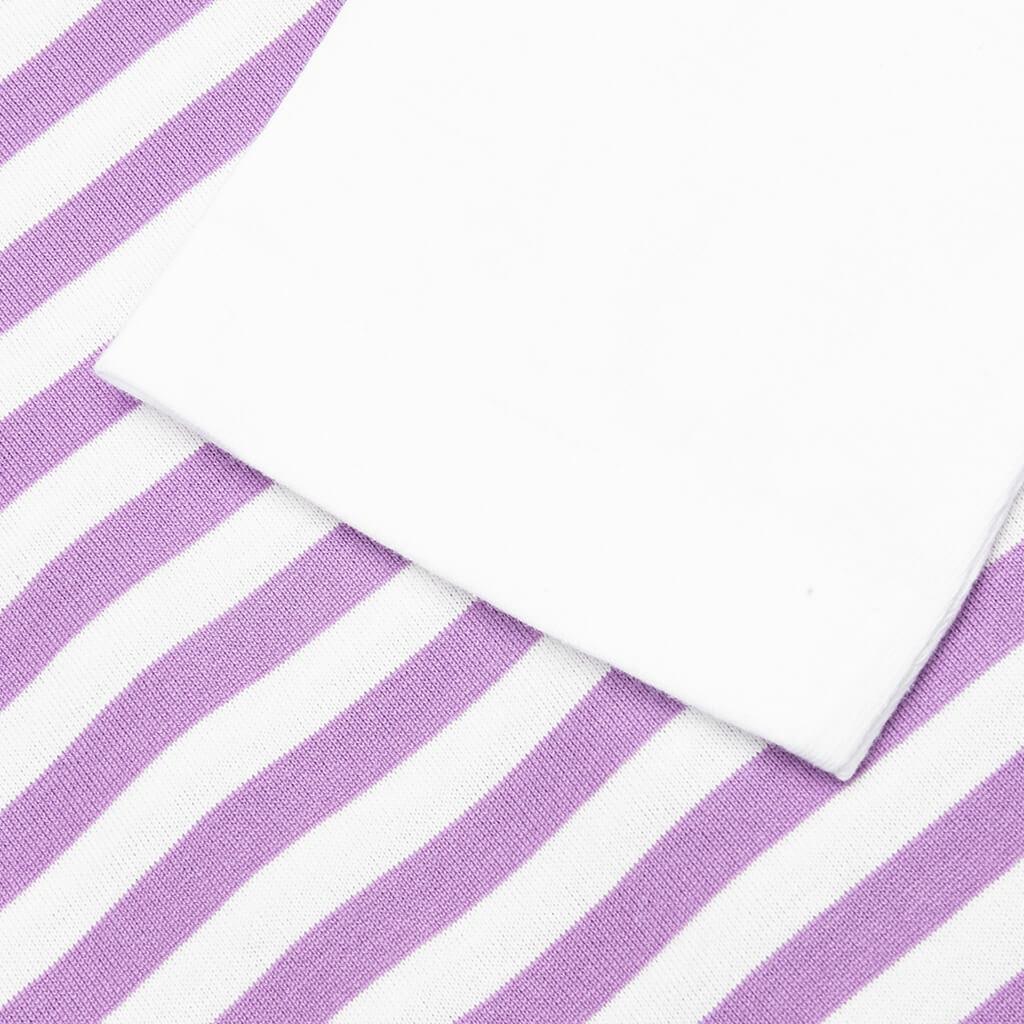 Women's Striped White Sleeve L/S T-Shirt - Purple Female Product Image