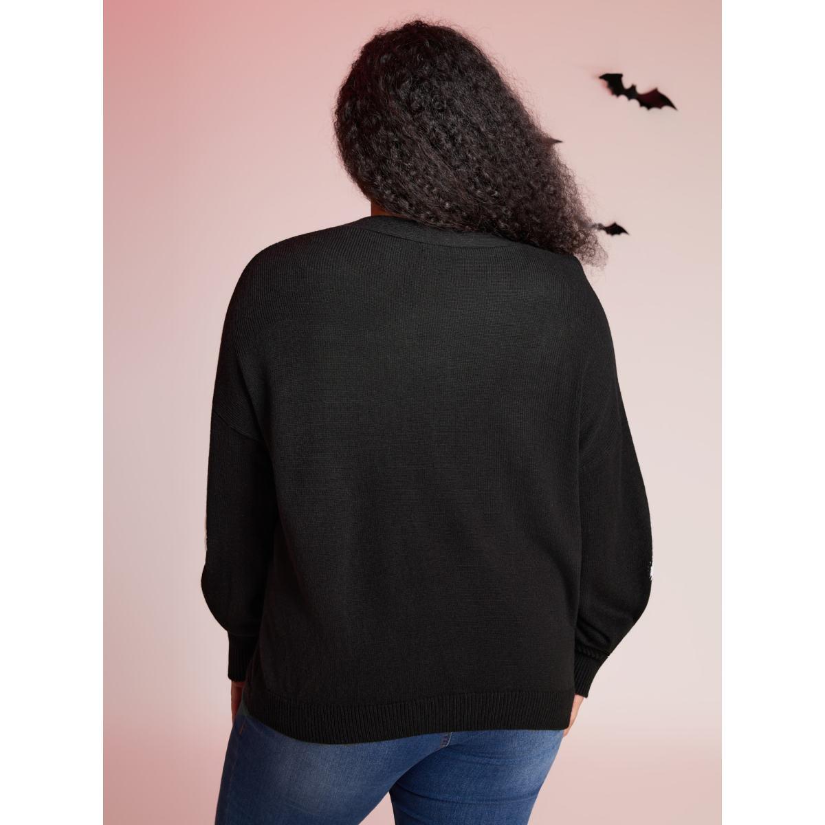 Plus Size Happy Ghost Jacquard Arc Cardigan Black Women Playful Loose Long Sleeve Casual Cardigans BloomChic 22-24/3X Product Image
