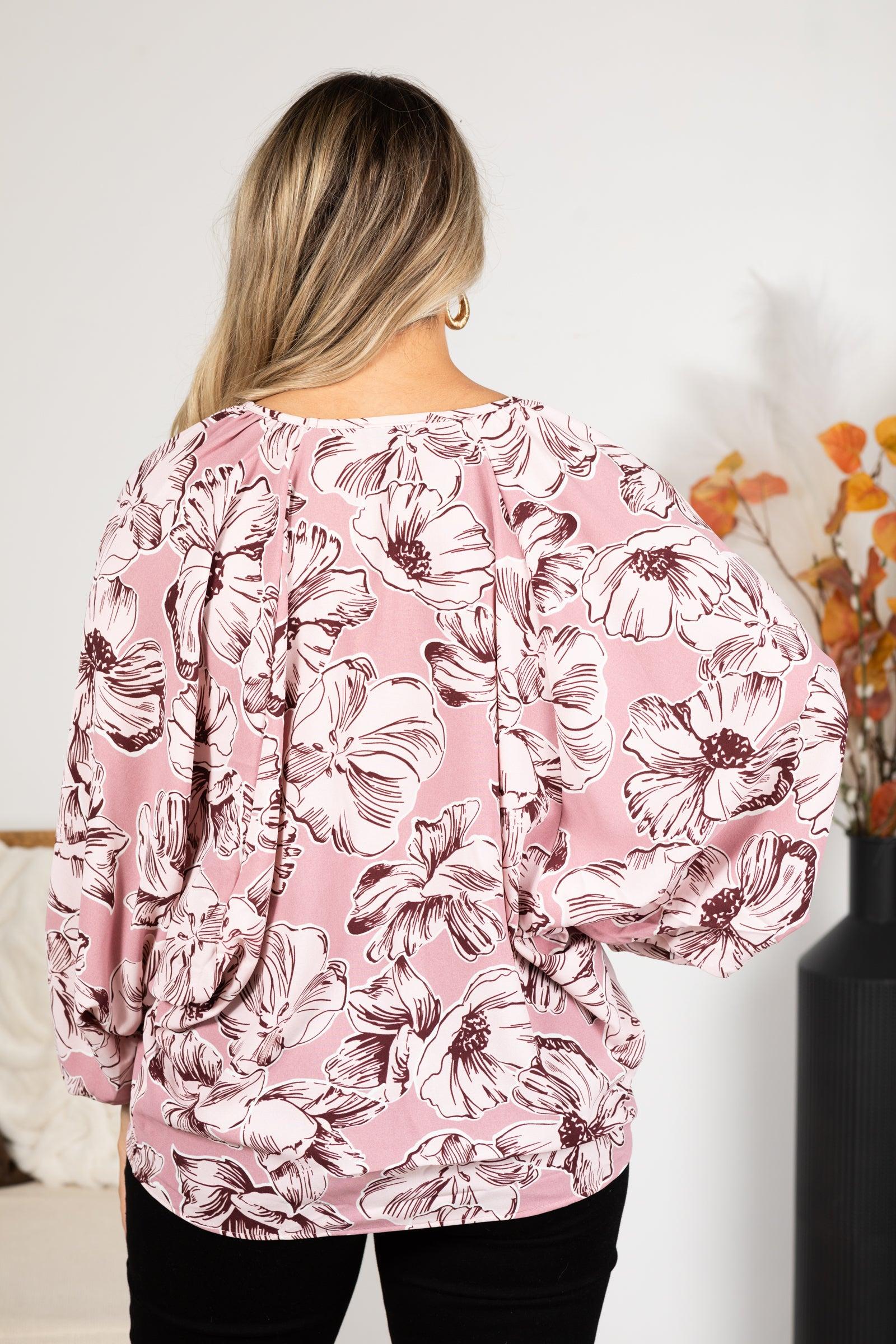 Mauve Dolman Puff Sleeve Floral Woven Top Product Image