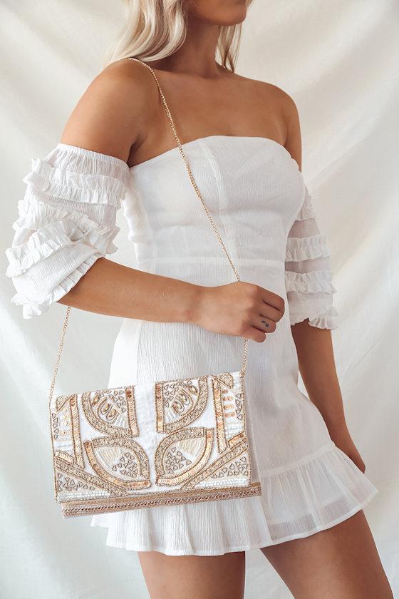 Bead the Best Ivory Velvet Beaded Clutch Product Image