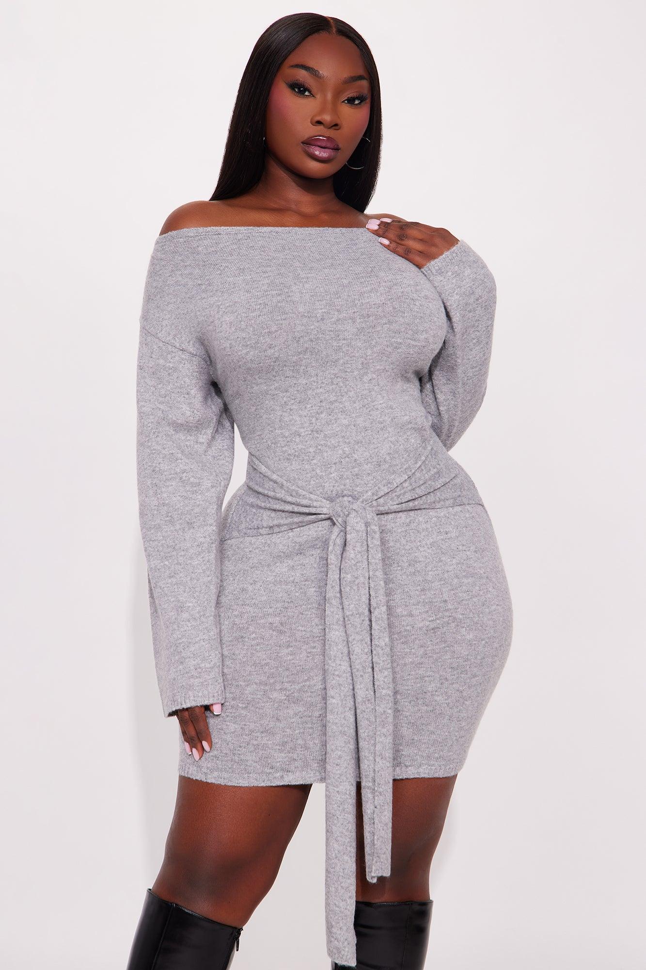 Addison Long Sleeve Sweater Mini Dress - Grey Female Product Image