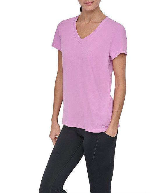 DKNY Sport by Donna Karen Solid V-Neck Short Sleeve Tee Product Image