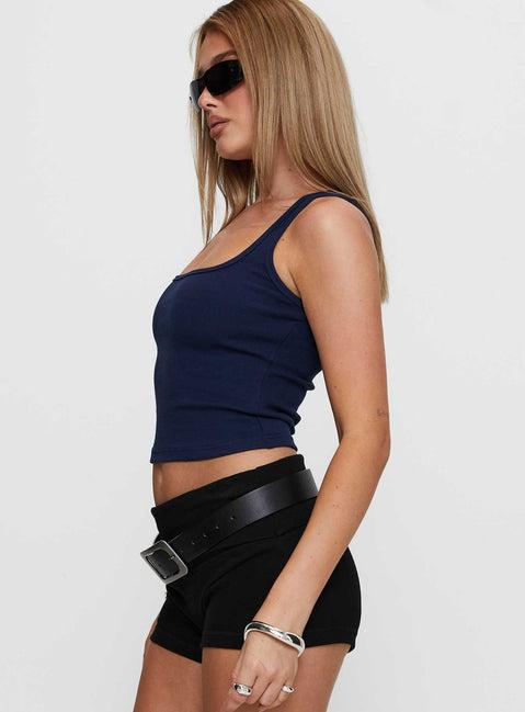 Baseline Square Neck Rib Tank Top Navy Product Image