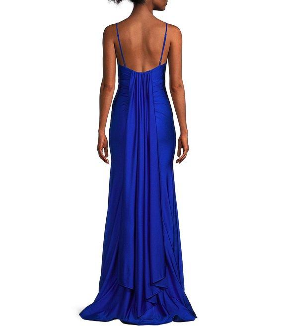 B. Darlin V-Neck Spaghetti Strap Back Drape Dress Product Image