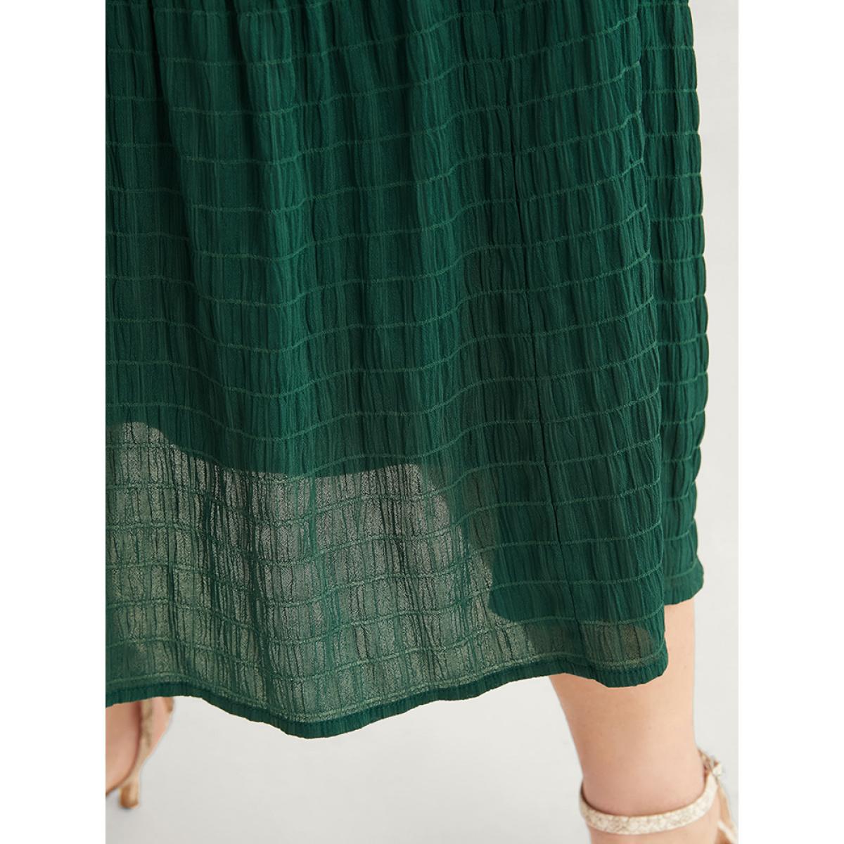 Plus Size Solid V Neck Lantern Sleeve Pocket Gingham Flutter Dress DarkGreen Women Elegant Pocket V-neck Long Sleeve Curvy Midi Dress BloomChic 22-24/3X Product Image