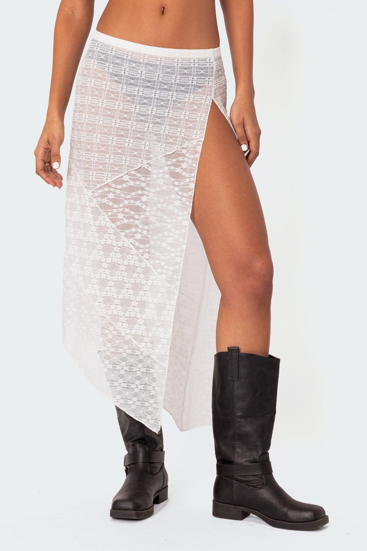 Sheer Patchwork Lace Maxi Skirt Product Image