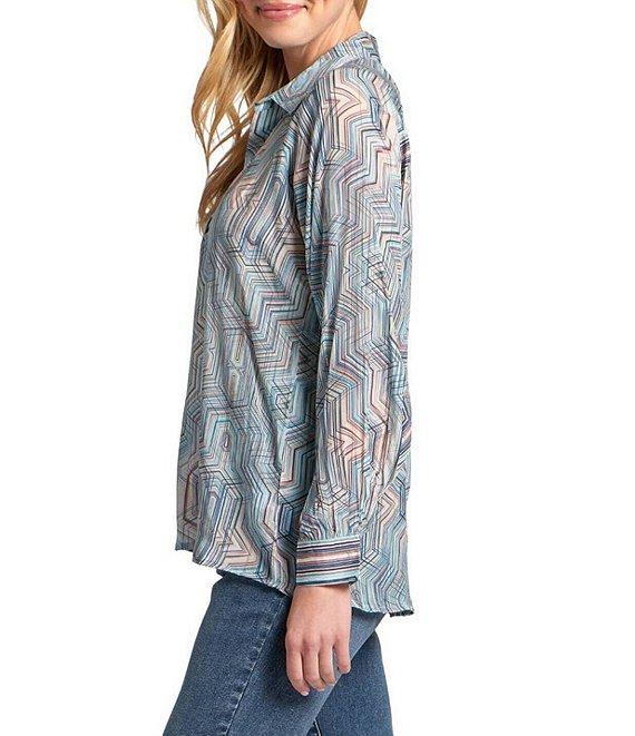 APNY Printed Woven V-Neck Long Sleeve Blouse Product Image