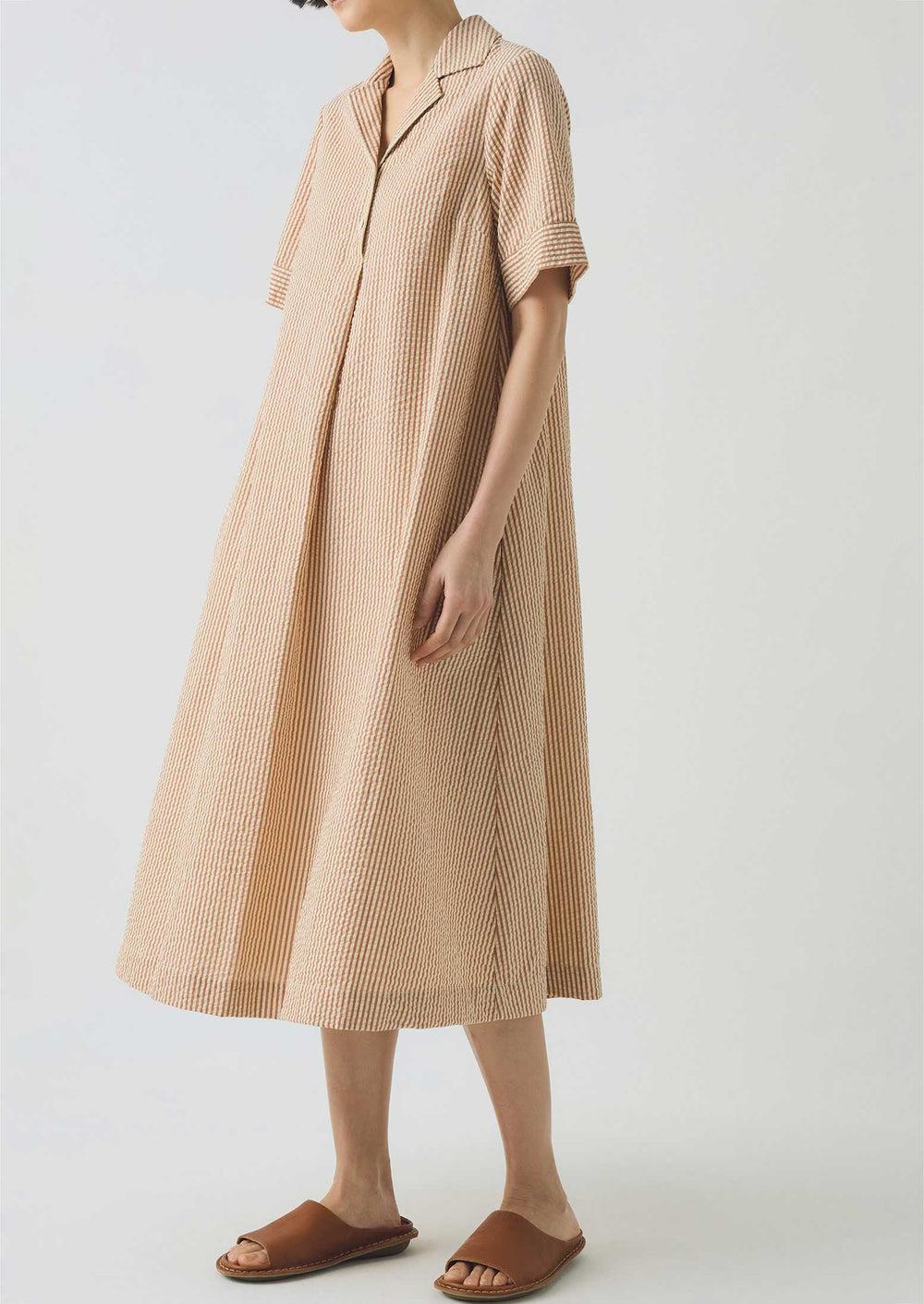 Seersucker Cotton Swing Dress | Terracotta/Ecru Product Image