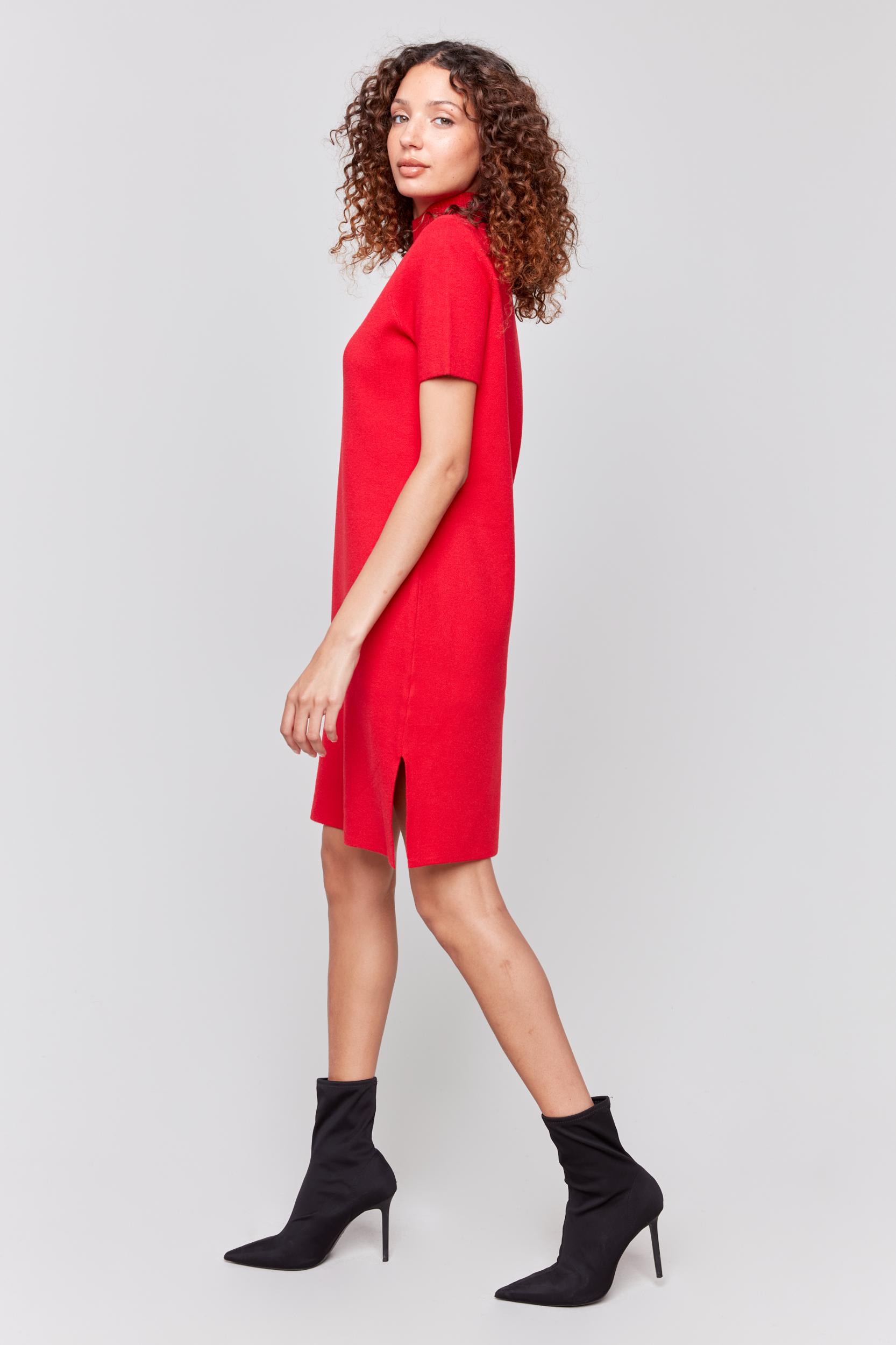 Mock Neck Short Sleeve Sweater Dress with Side Slits Product Image
