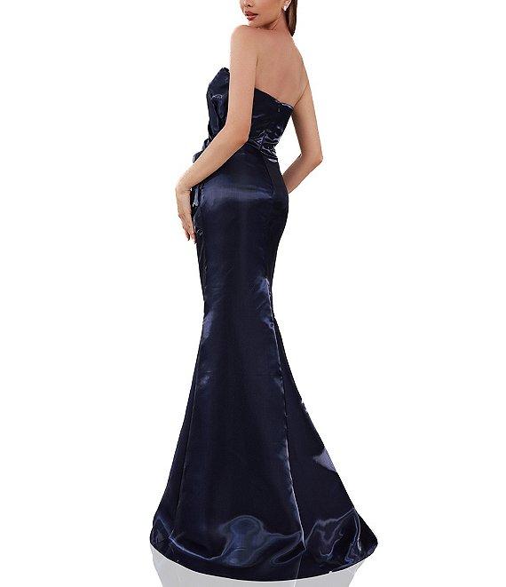 Terani Couture Strapless Pleated Bodice Shimmer Organza Mermaid Gown Product Image